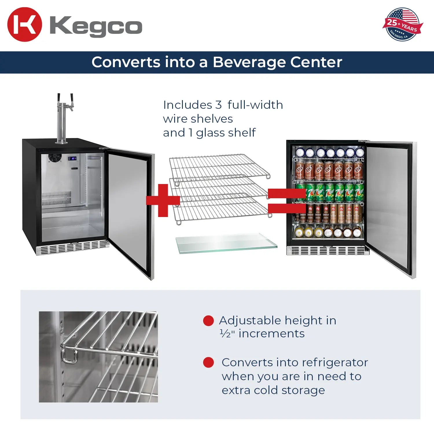 Kegco 24" Wide Dual Tap Stainless Steel Right Hinge Built-in ADA Kegerator with Kit