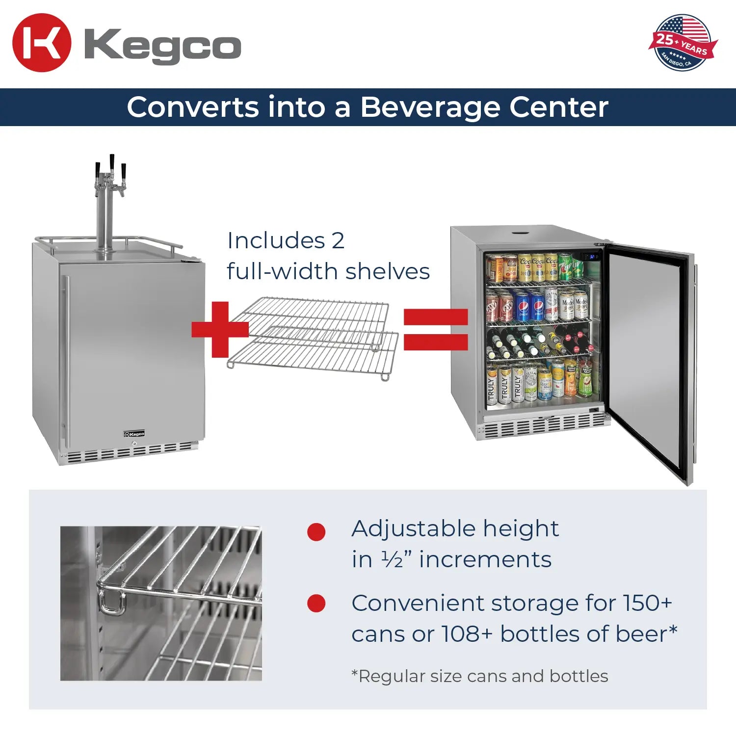 Kegco 24" Wide Triple Tap All Stainless Steel Built-In Right Hinge Kegerator with Kit-Outdoor