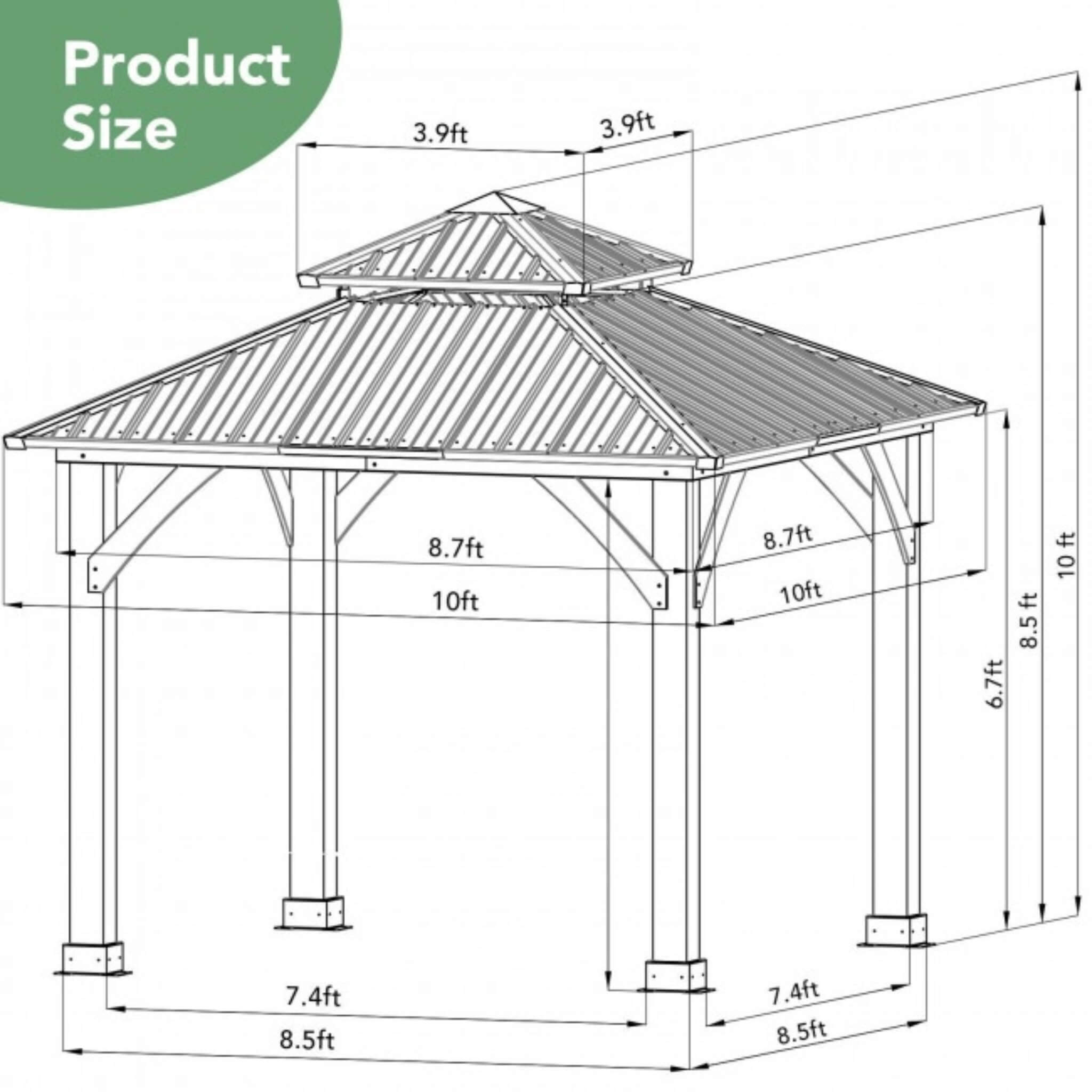 [10X10FT] Premium Outdoor Patio Hardtop Gazebo W/ Double Steel Roof (SAK01291)