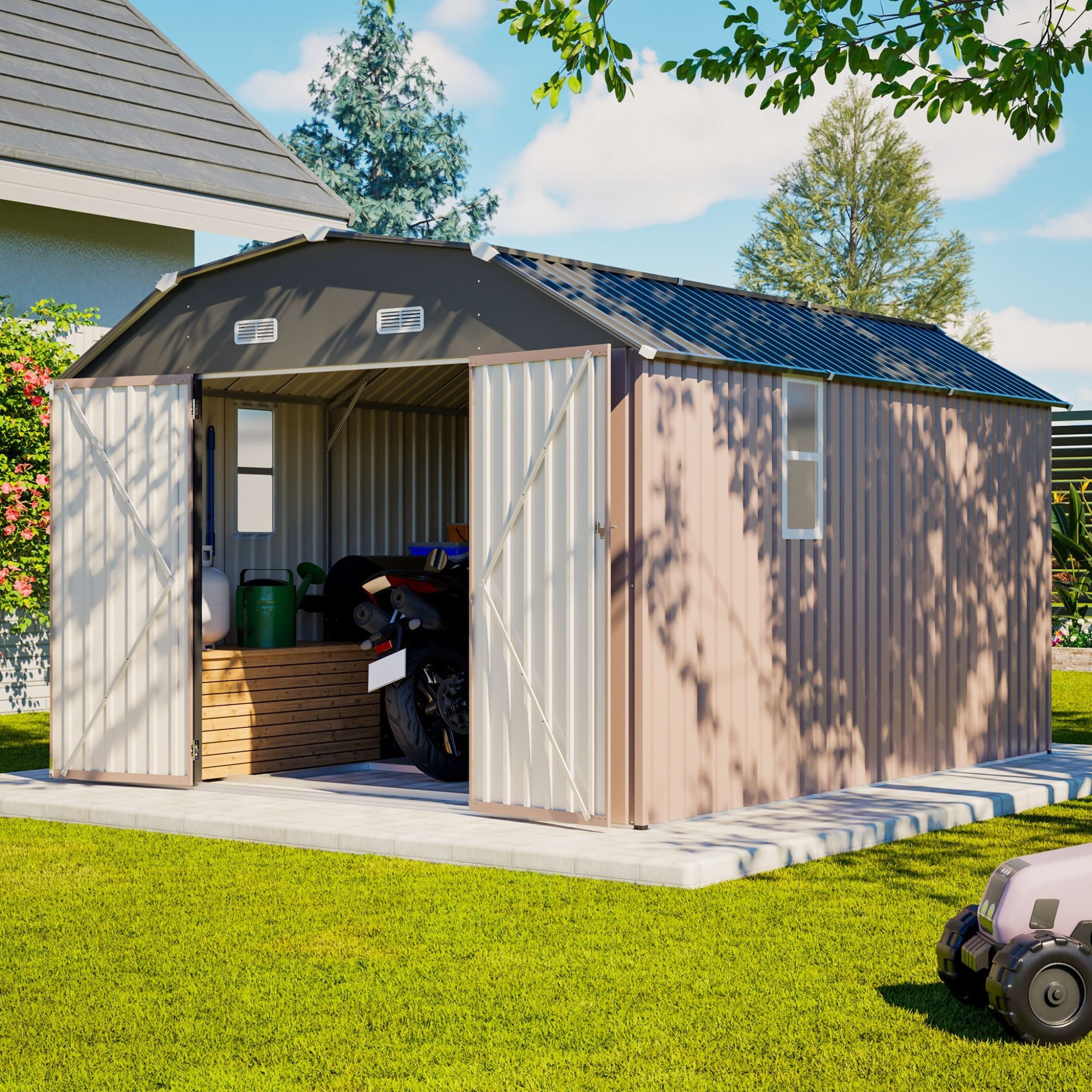 [10X12FT] Alora Heavy-Duty Outdoor Metal Storage Shed With Floor (SAK91820)