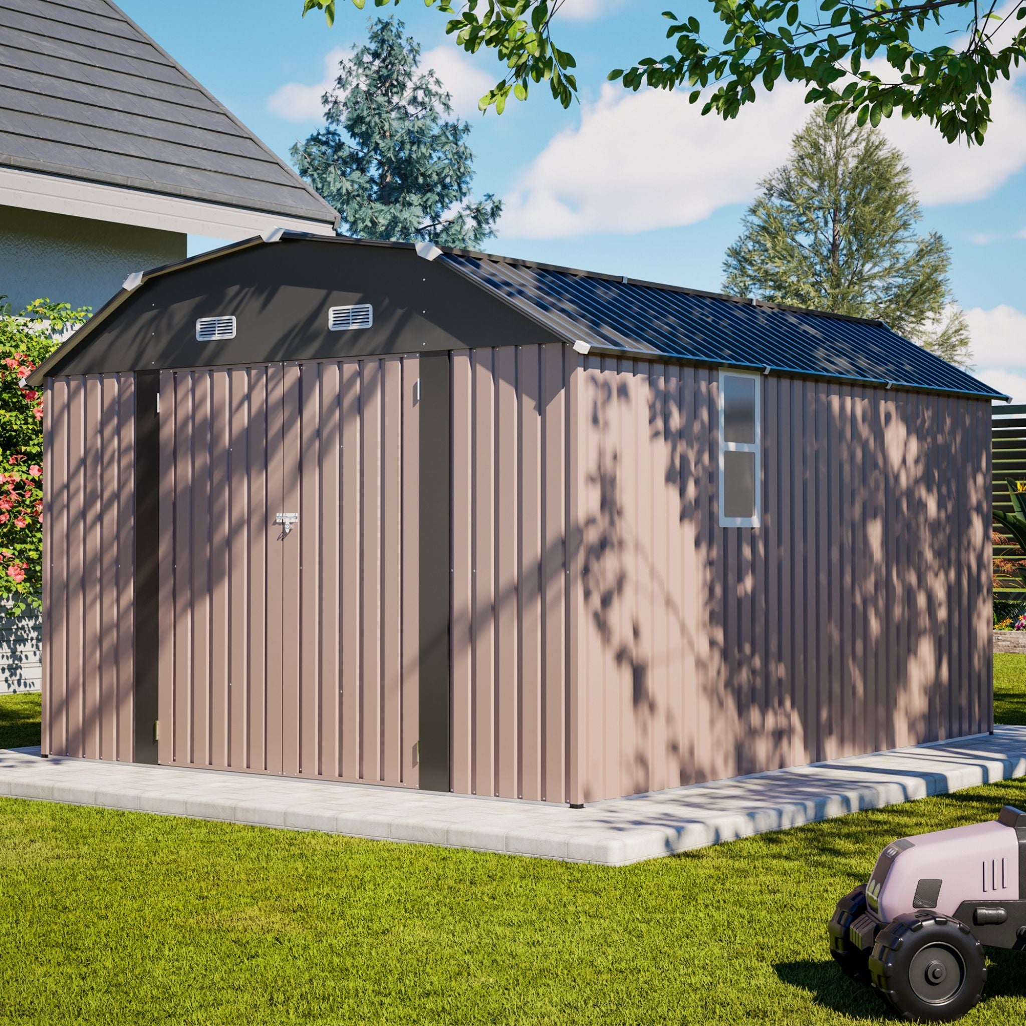 [10X12FT] Alora Heavy-Duty Outdoor Metal Storage Shed With Floor (SAK91820)