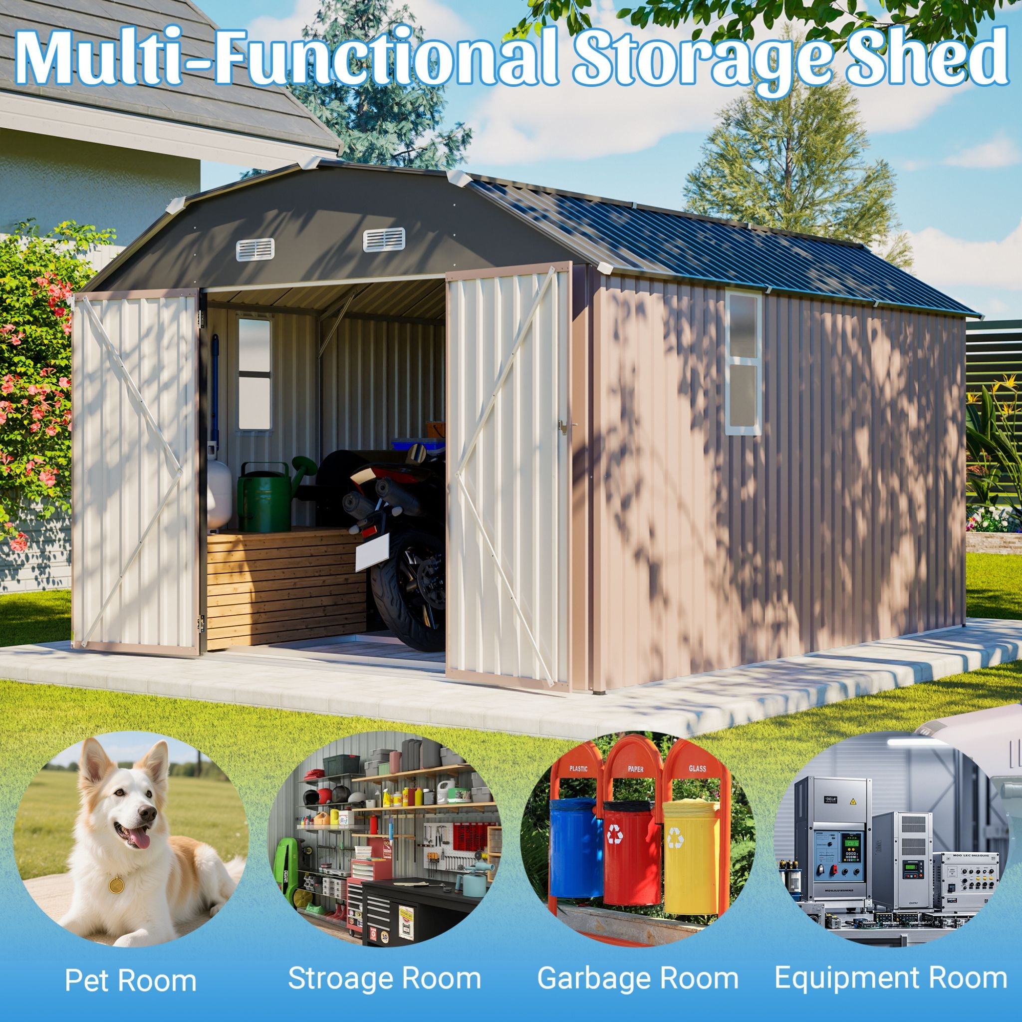 [10X12FT] Alora Heavy-Duty Outdoor Metal Storage Shed With Floor (SAK91820)