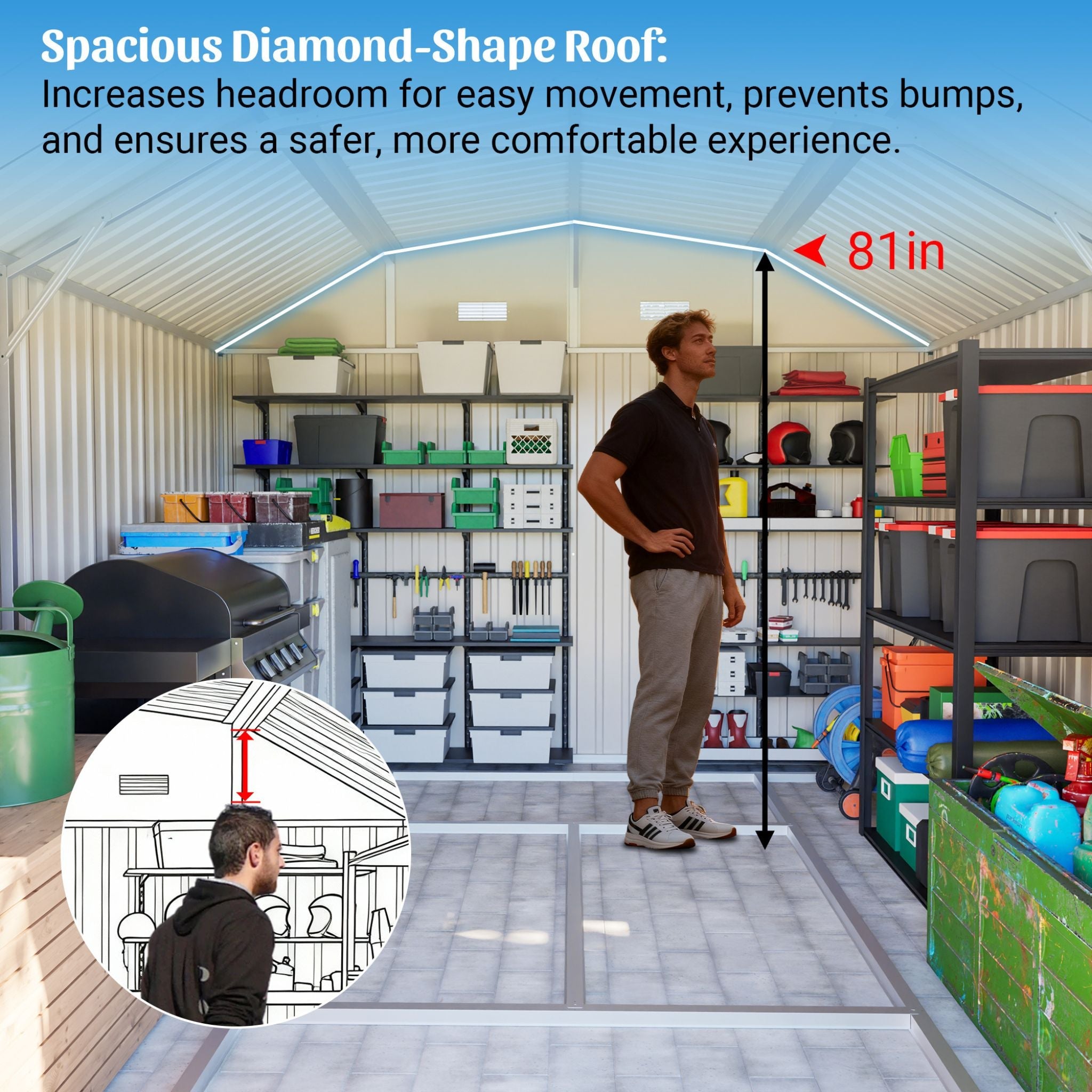 [10X12FT] Alora Heavy-Duty Outdoor Metal Storage Shed With Floor (SAK91820)