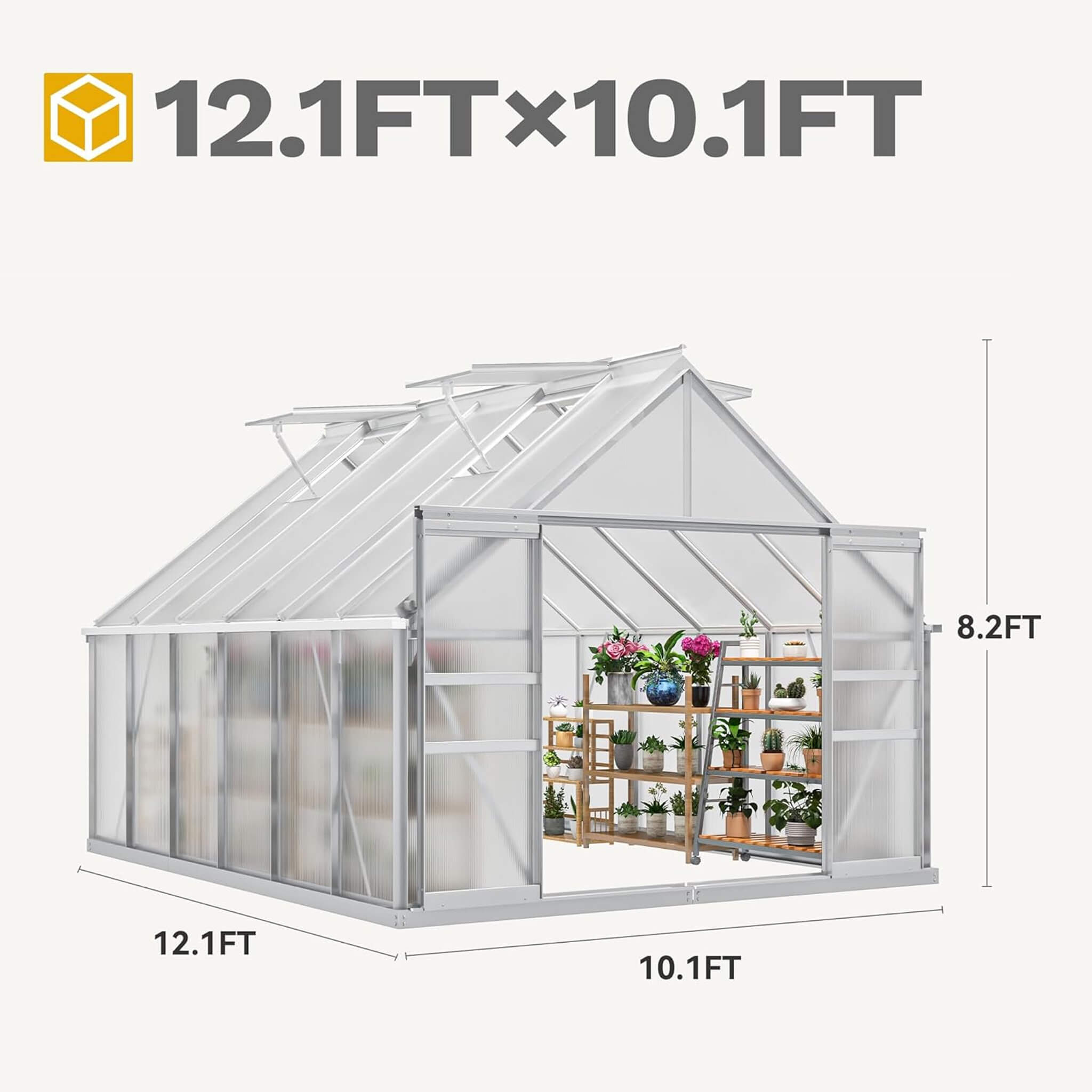 [10X12FT] Large Polycarbonate Walk-In Garden Greenhouse With Vent Window, 4MM (SAK71528)