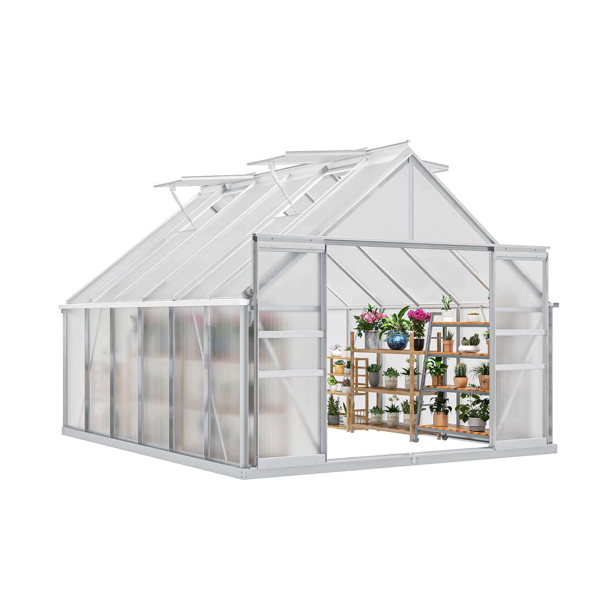 [10X12FT] Large Polycarbonate Walk-In Garden Greenhouse With Vent Window, 4MM (SAK71528)