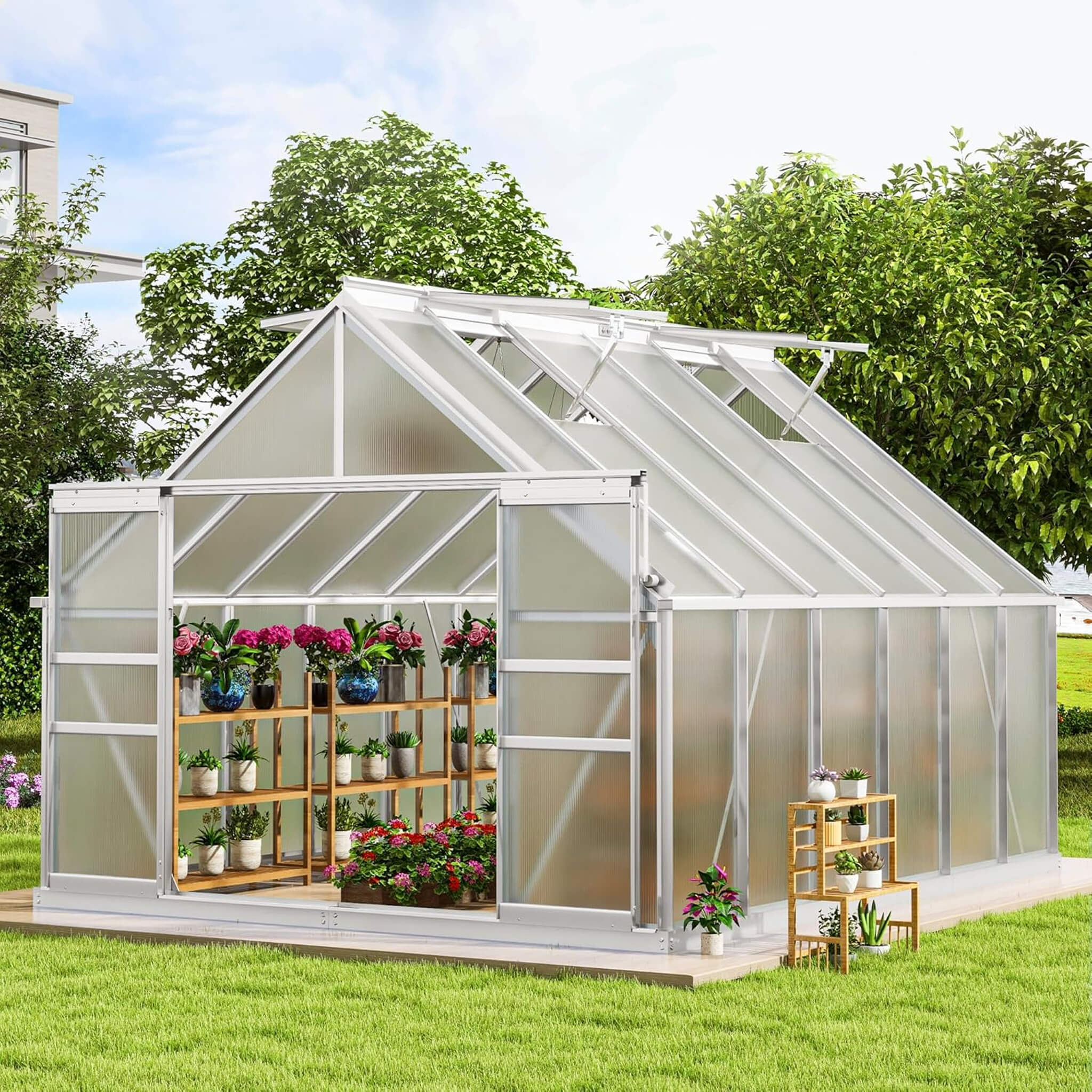 [10X12FT] Large Polycarbonate Walk-In Garden Greenhouse With Vent Window, 4MM (SAK71528)