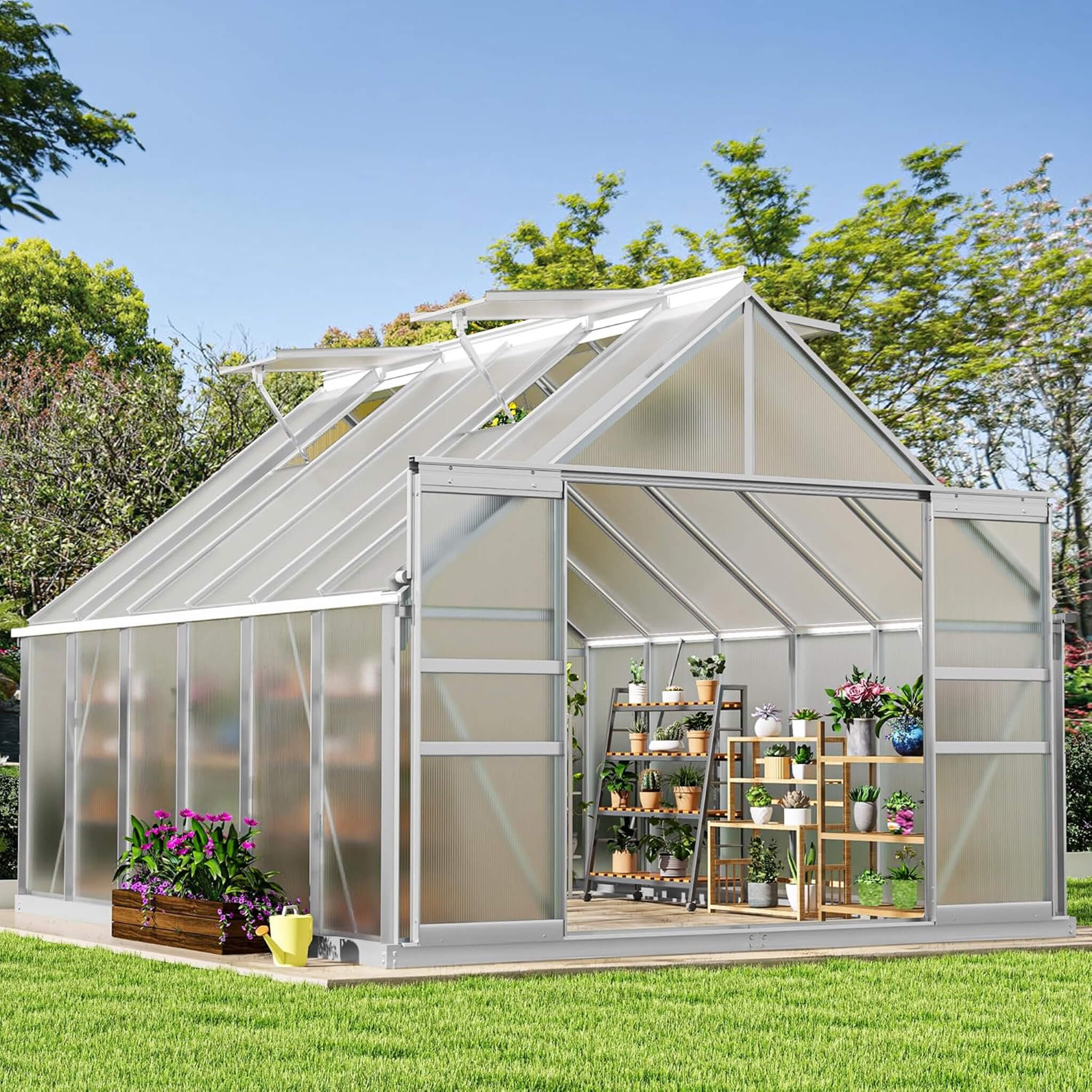 [10X12FT] Large Polycarbonate Walk-In Garden Greenhouse With Vent Window, 4MM (SAK71528)