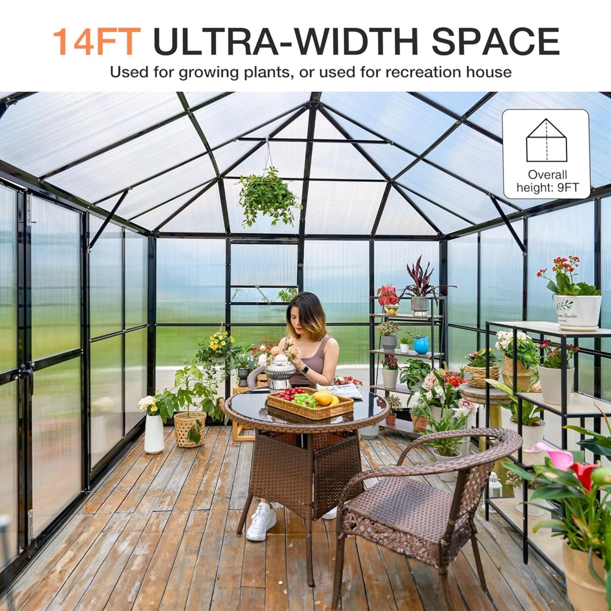 [10X14FT] Premium Outdoor Polycarbonate Greenhouse With Aluminum Frame And Double Swing Doors (SAK23168)