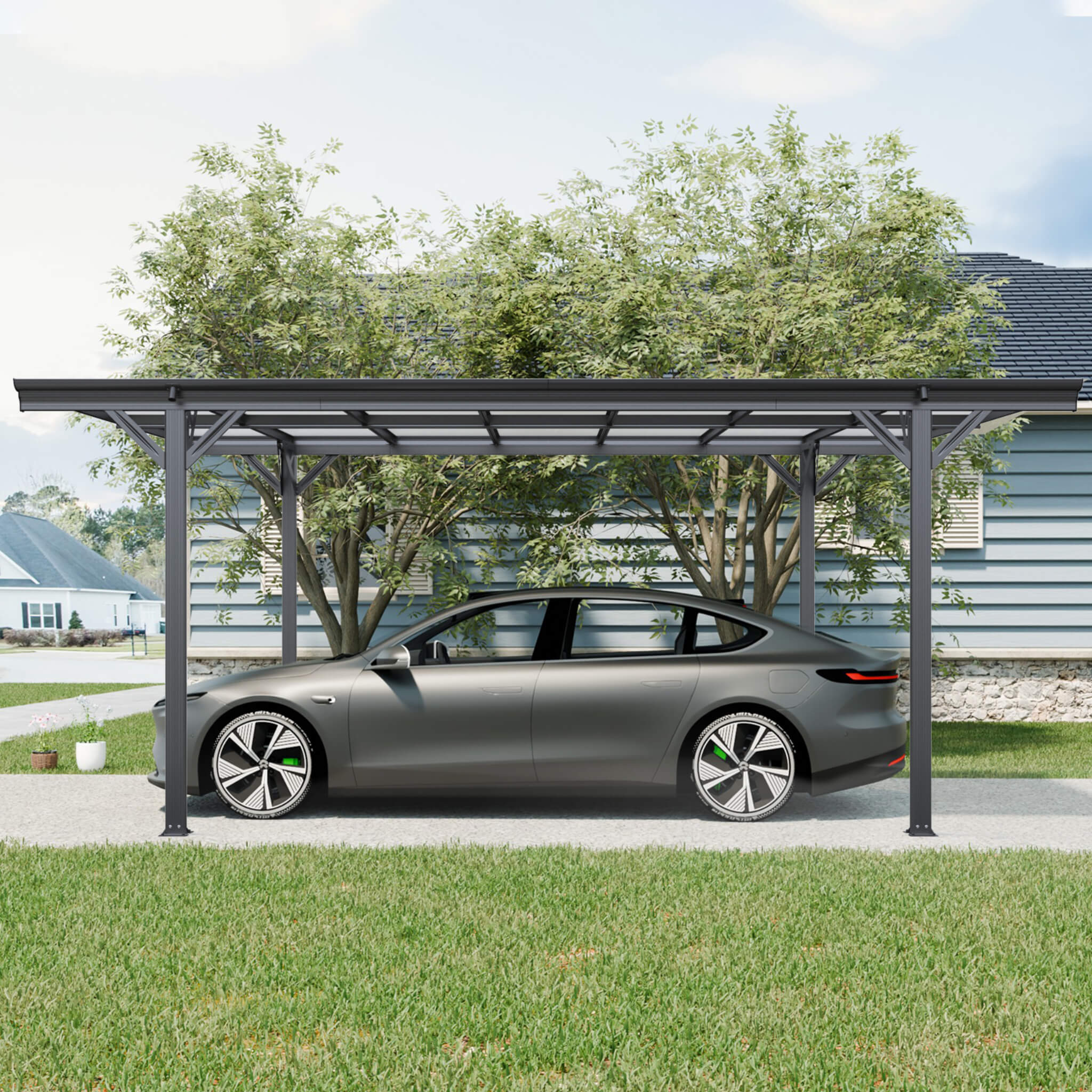 [10X16FT] Alora Heavy-Duty Outdoor Driveway Pergola With Aluminum Alloy Frame And Polycarbonate Panels (SAK47395)