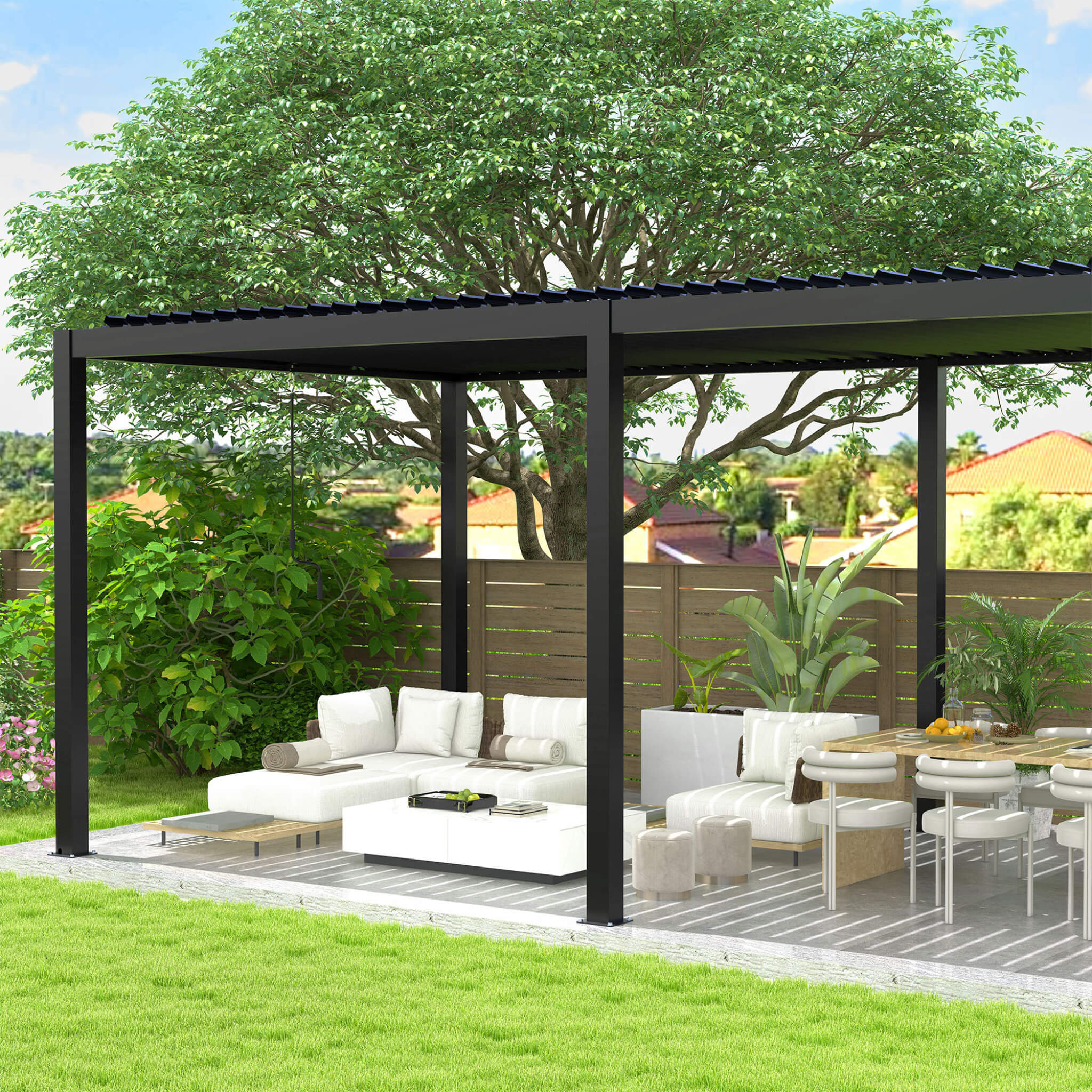 [10X19FT] Alora Modern Durable All-Weather Outdoor Pergola With Aluminum Frame And Steel Louvers (SAK32691)