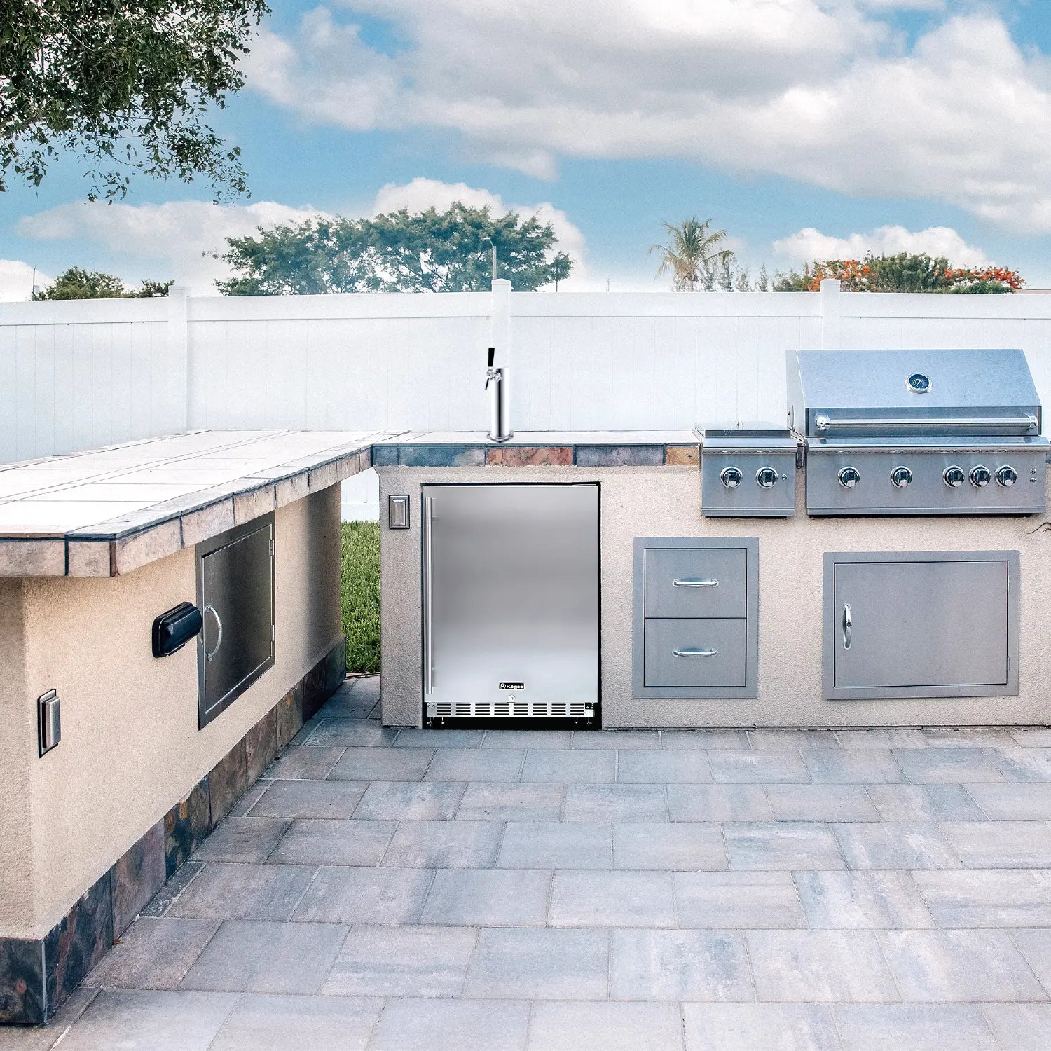 Kegco 24" Wide Homebrew Single Tap All Stainless Steel Built-In Right Hinge Kegerator-Outdoor