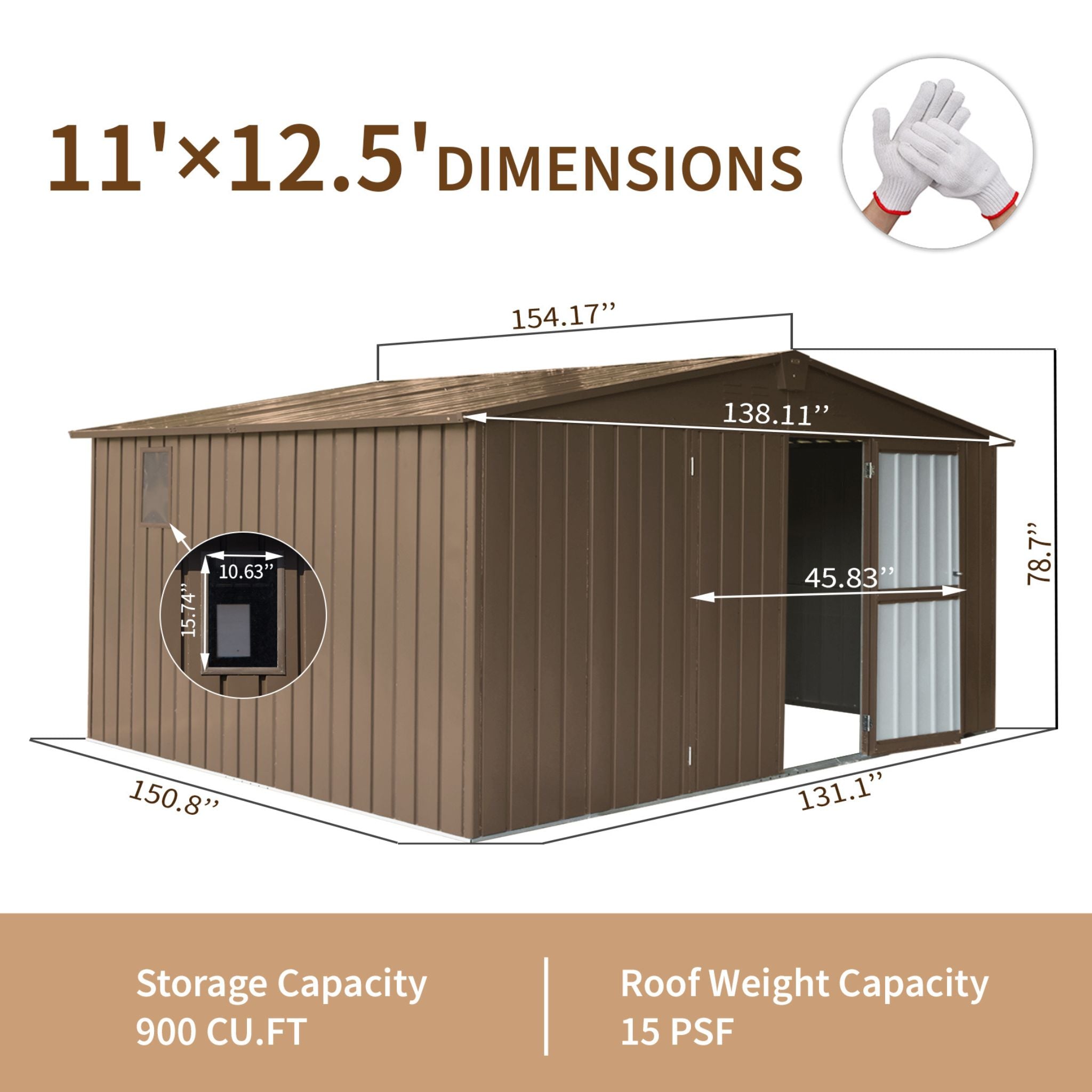 [11X12FT] Alora Outdoor Backyard Storage Metal Shed With Galvanized Steel Frame, Windows, And Lockable Doors (SAK60167)
