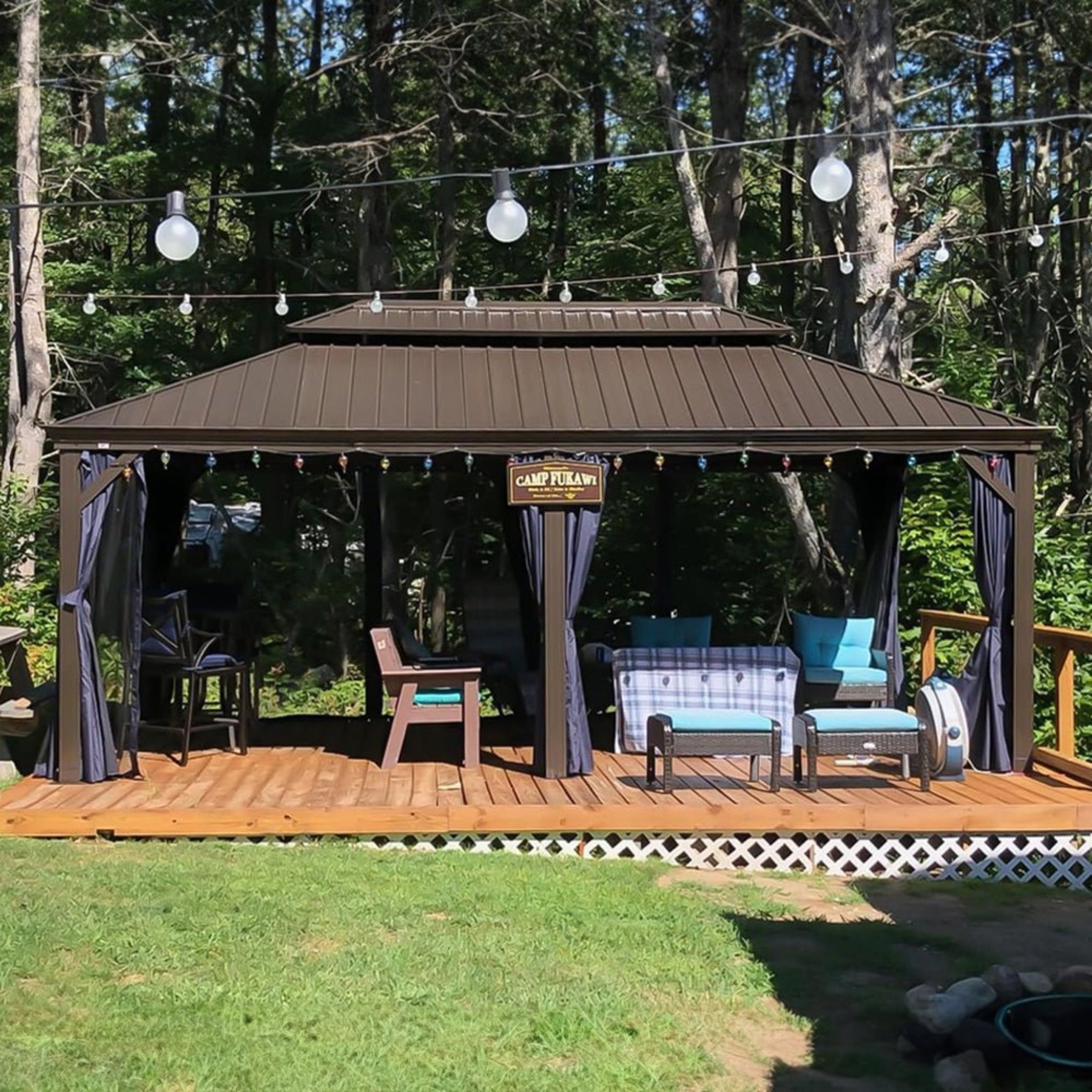[12X20FT] Heavy-Duty Outdoor Backyard Hardtop Gazebo With Netting And Curtains (SAK18352)