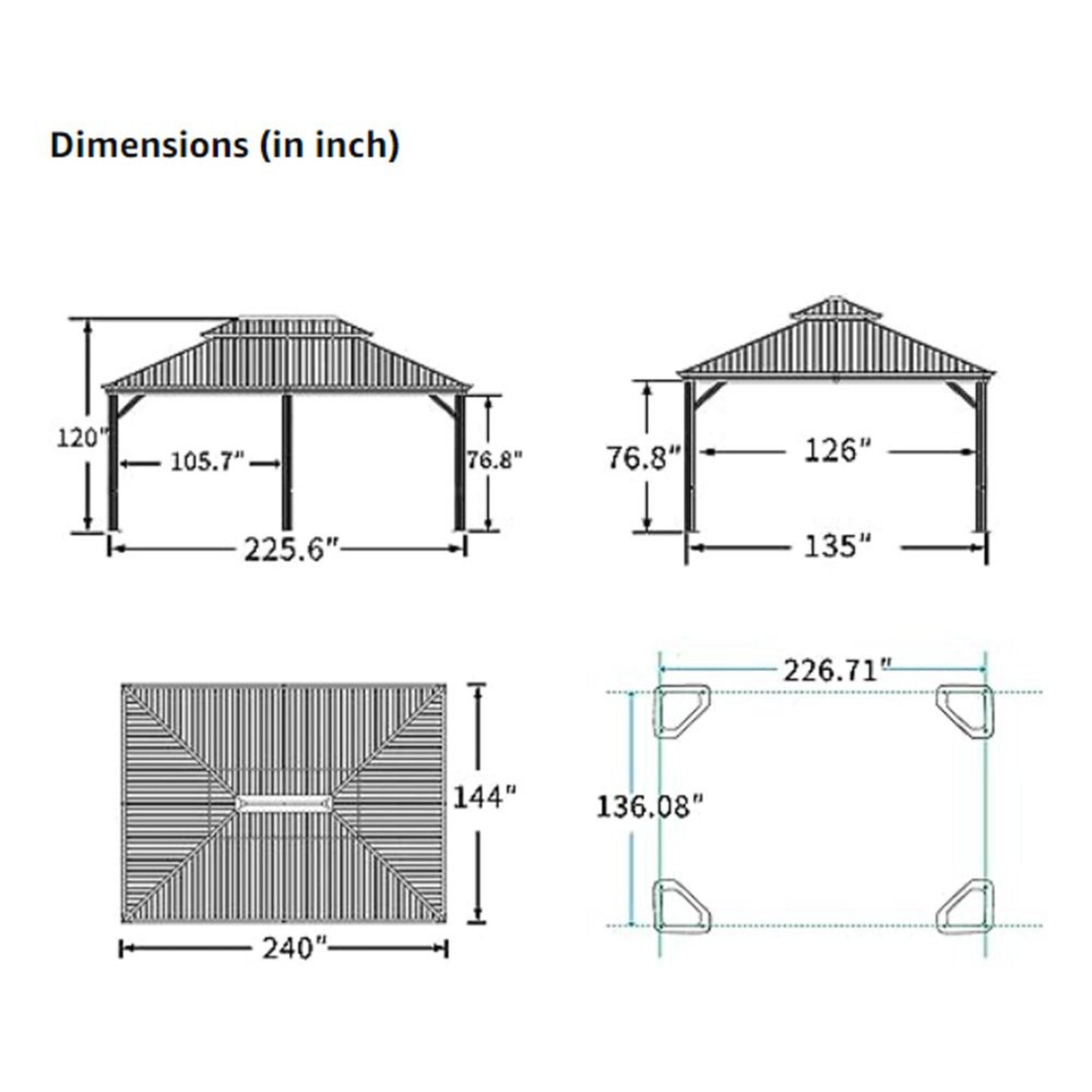 [12X20FT] Heavy-Duty Outdoor Backyard Hardtop Gazebo With Netting And Curtains (SAK18352)