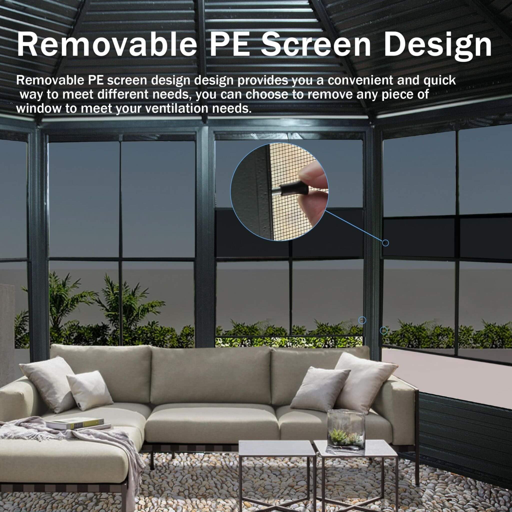 [12X12FT] Alora Large Octagonal Sunroom Solarium With Lockable Sliding Doors And Galvanized Steel Sloping Roof (SAK47843)