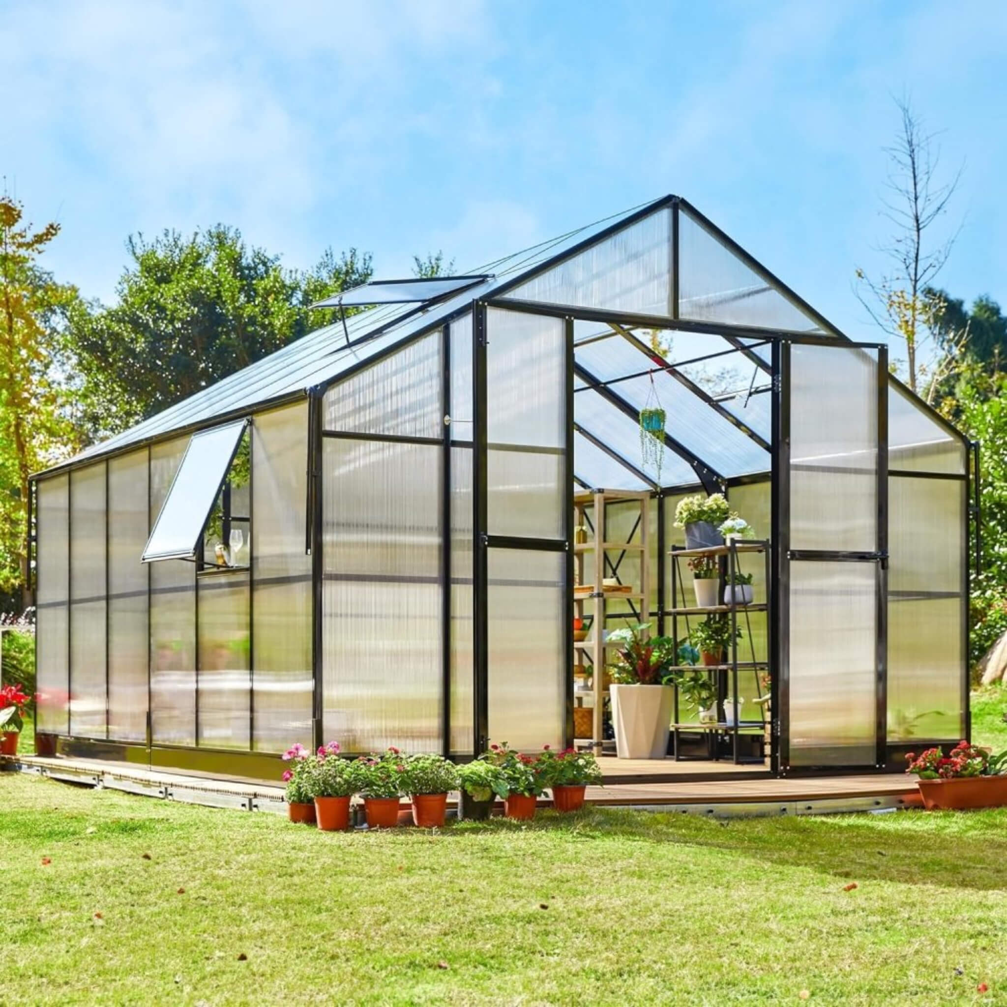 [12X13.5FT] Premium Extra Large Outdoor Aluminum Poylcarbonate Greenhouse With Quick Connect Fitting (SAK63725)