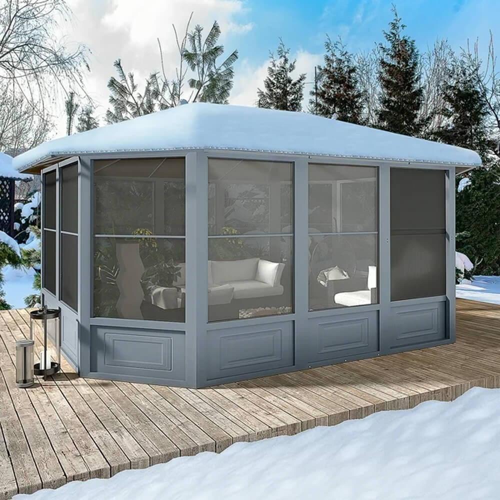 [12x15FT] Alora Extra Large Premium Outdoor All-Season Polycarbonate Hardtop Solarium Sunroom With Sliding Doors (SAK69584)