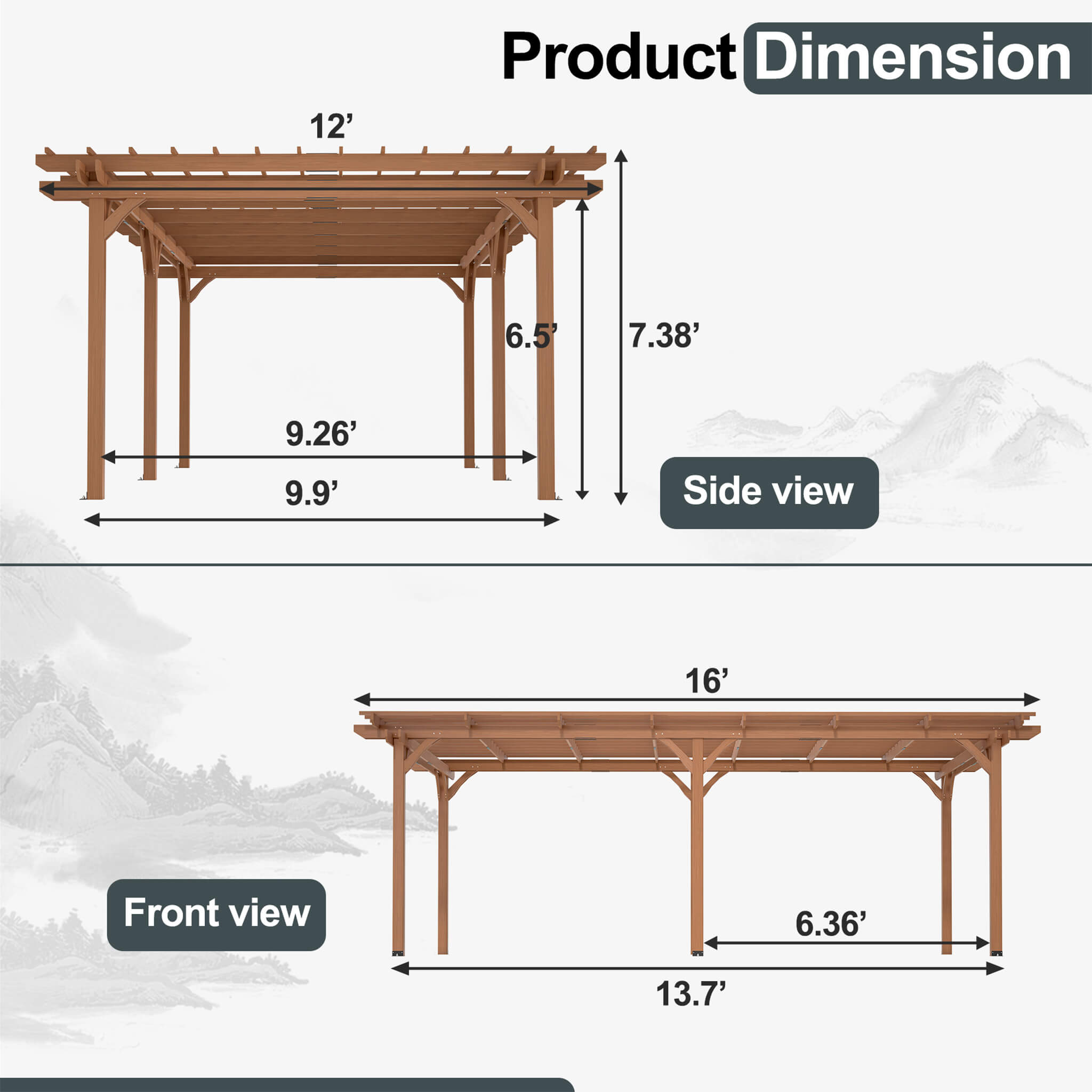 [12X16FT] Alora Extra Large Outdoor Wooden Waterproof Grape Gazebo (SAK76476)