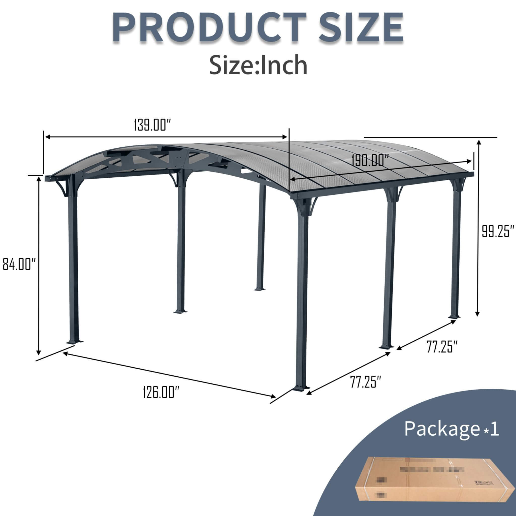[12X16FT] Alora Large Outdoor Aluminum Arch Carport With Polycarbonate Panels (SAK65820)