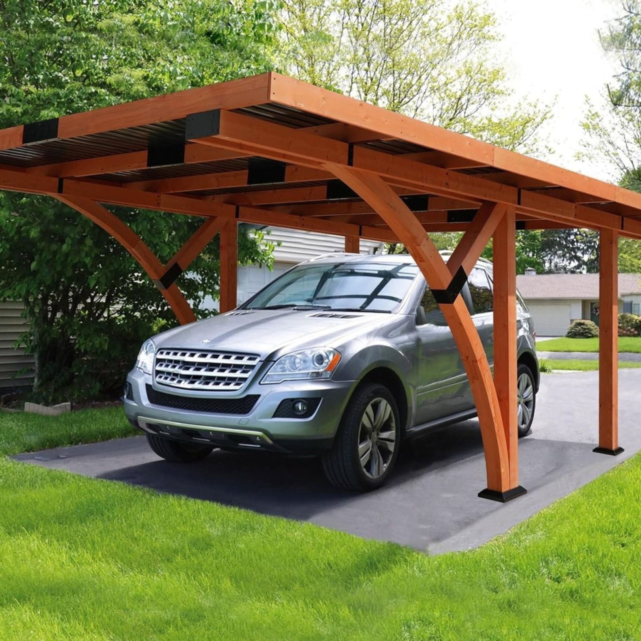 [12X18FT] Alora Premium Heavy-Duty Pine Wood Arc-Shaped Carport With Metal Roof (SAK94716)
