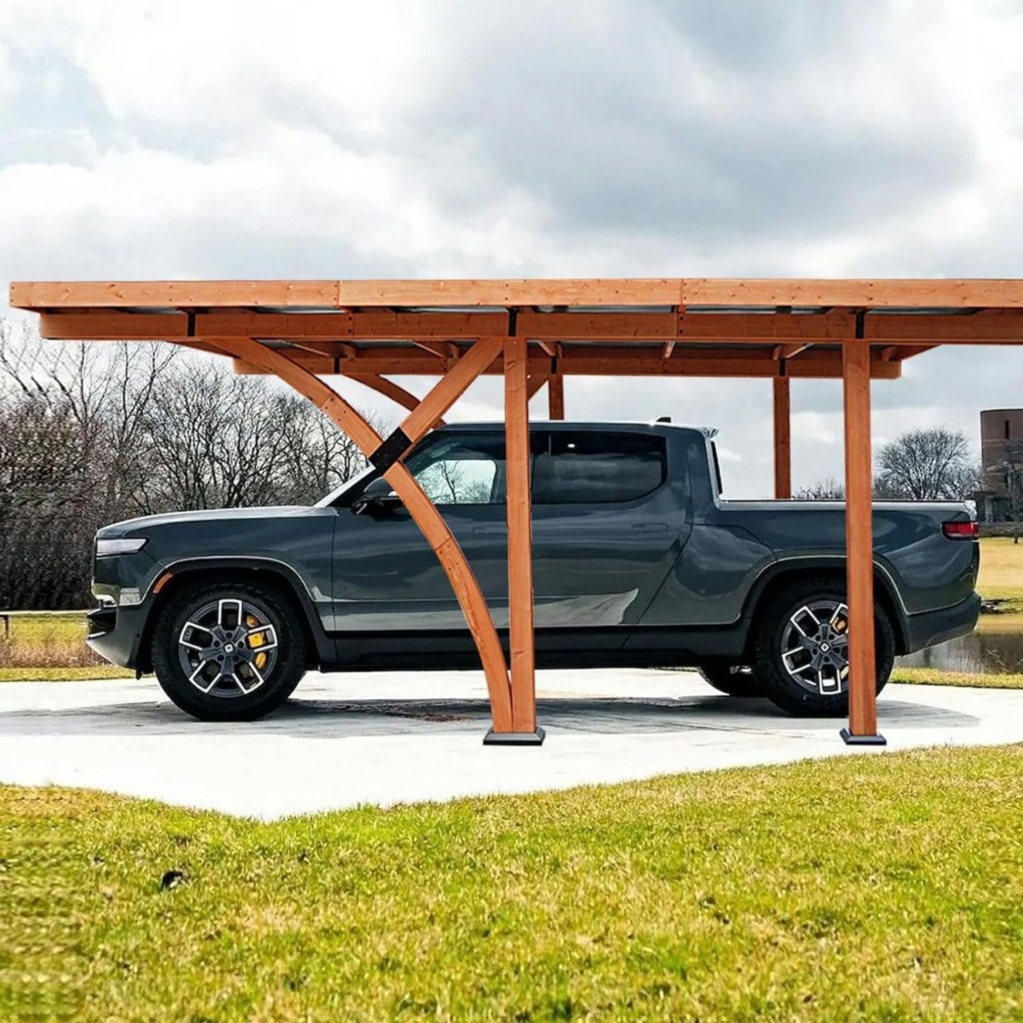 [12X18FT] Alora Premium Heavy-Duty Pine Wood Arc-Shaped Carport With Metal Roof (SAK94716)