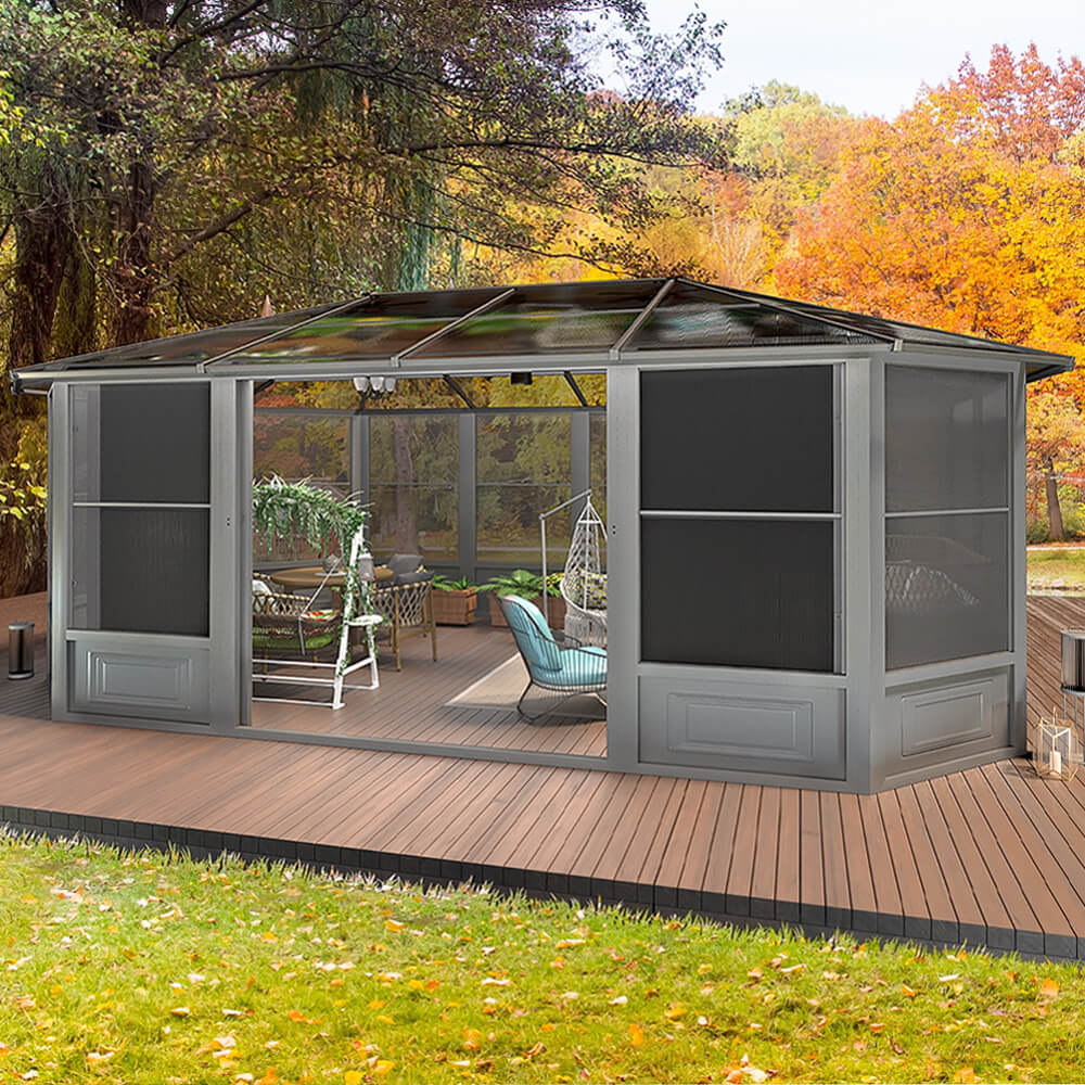 [12x18FT] Alora Large Luxury Outdoor All-Season Aluminum Solarium Sunroom With Polycarbonate Hardtop And Sliding Doors (SAK35948)