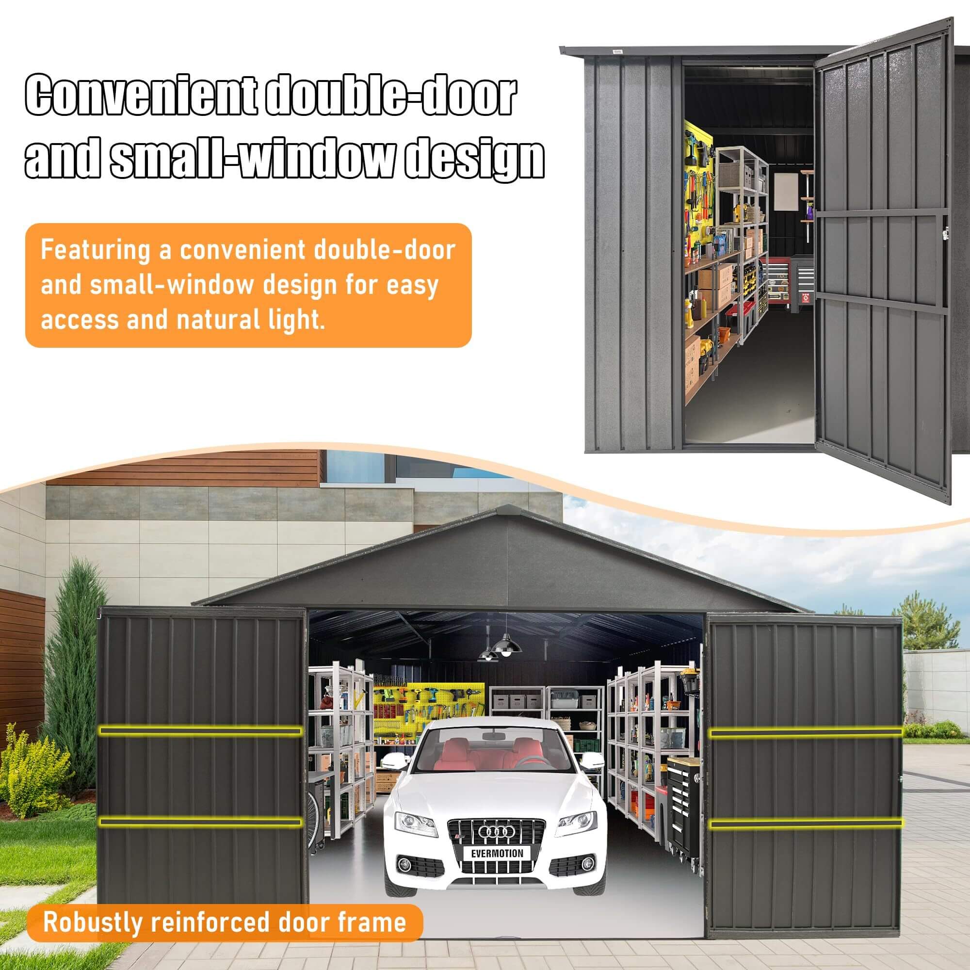 Extra Large Outdoor Heavy Duty Metal Garage Shed With Lockable Doors (SAK14093)