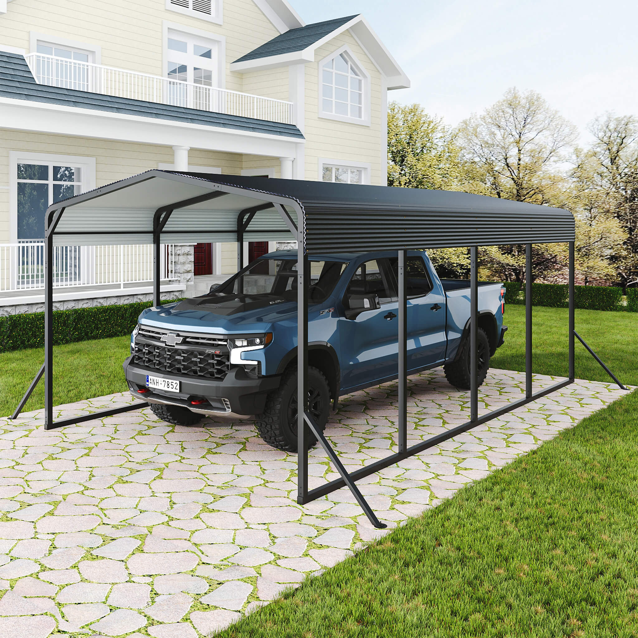 [12X20FT] Alora Heavy-Duty All-Weather Metal Carport With Reinforced Support Base (SAK97381)