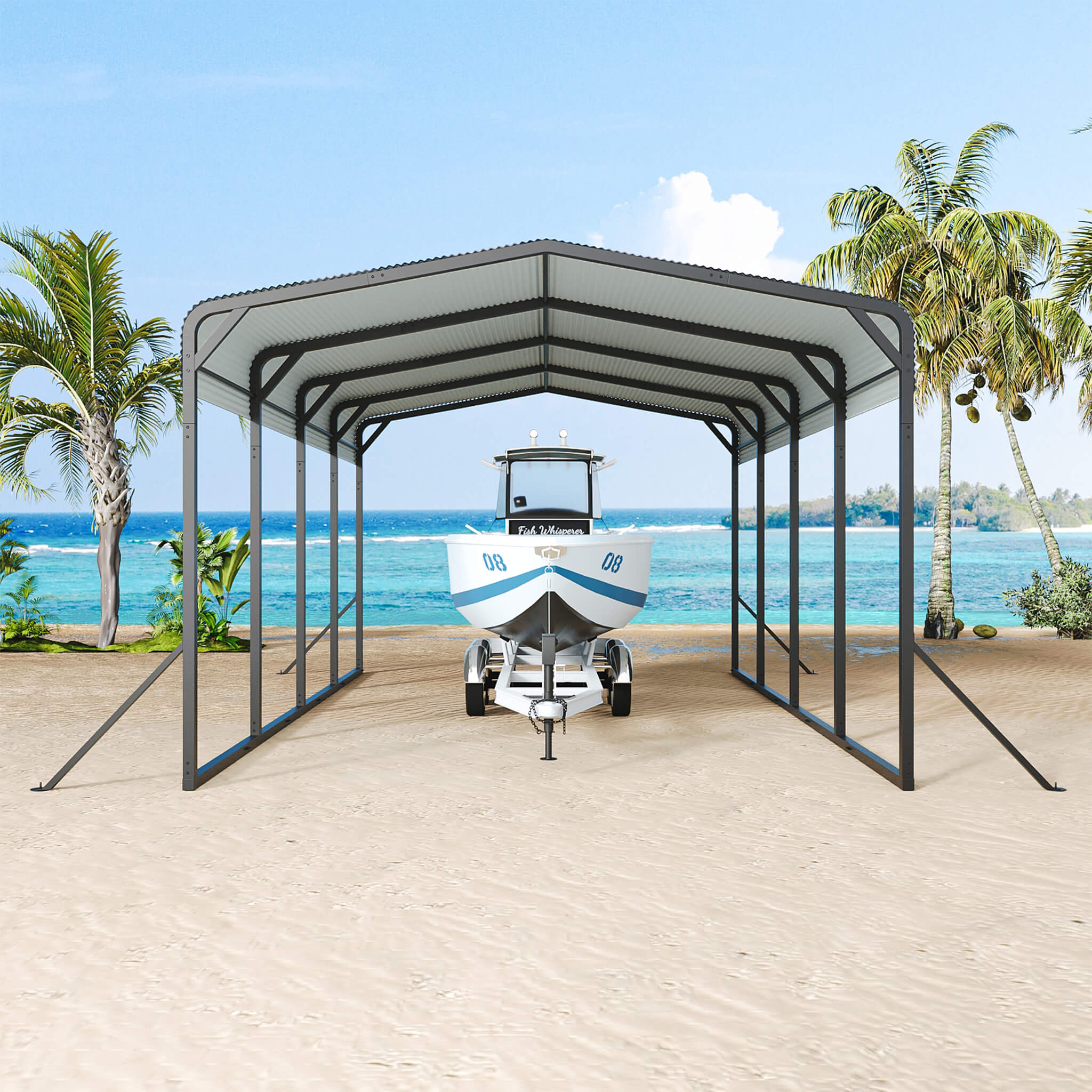 [12X20FT] Alora Heavy-Duty All-Weather Metal Carport With Reinforced Support Base (SAK97381)