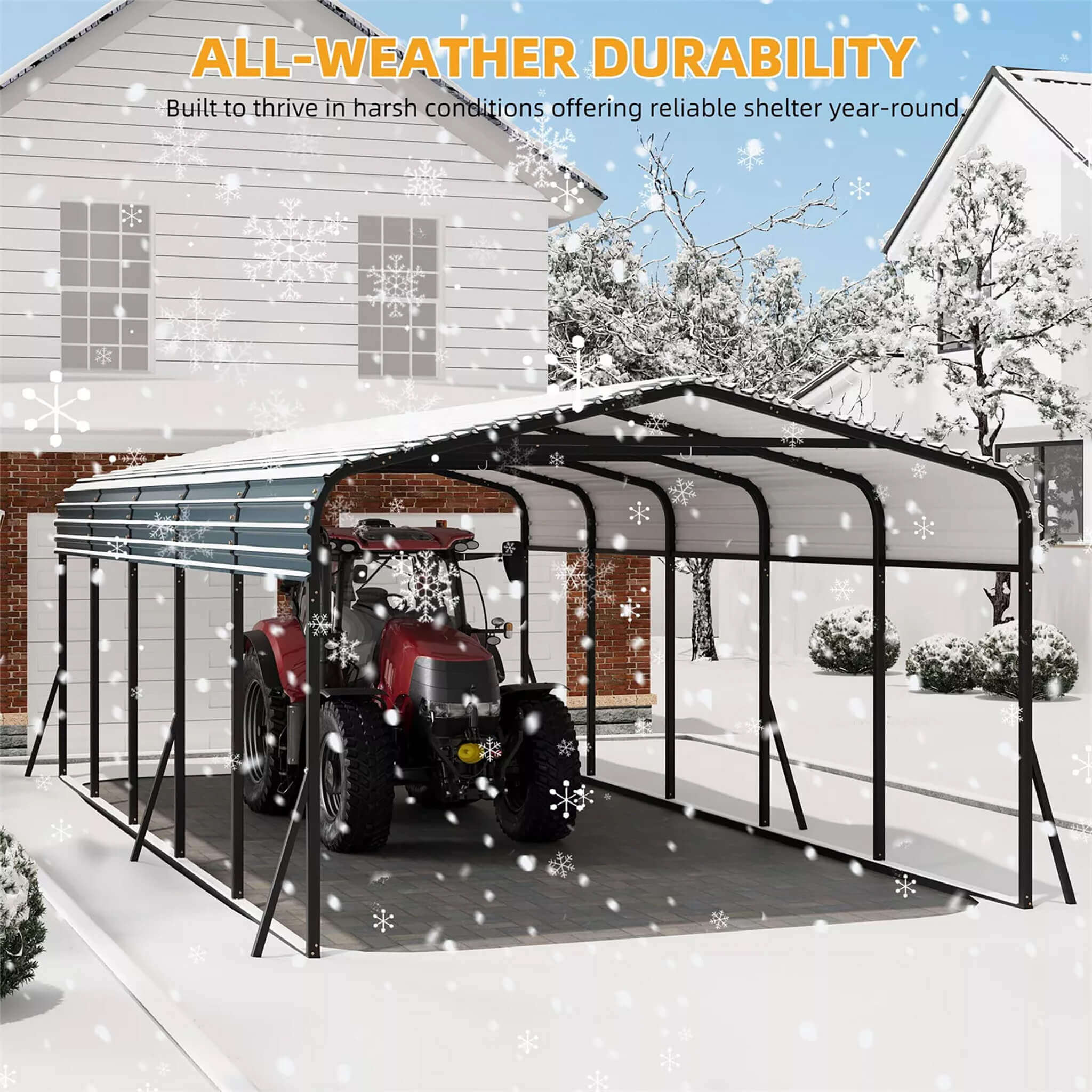 [12X24FT] Alora Large Heavy-Duty Outdoor Metal Carport Kit With Galvanized Steel Roof (SAK53849)