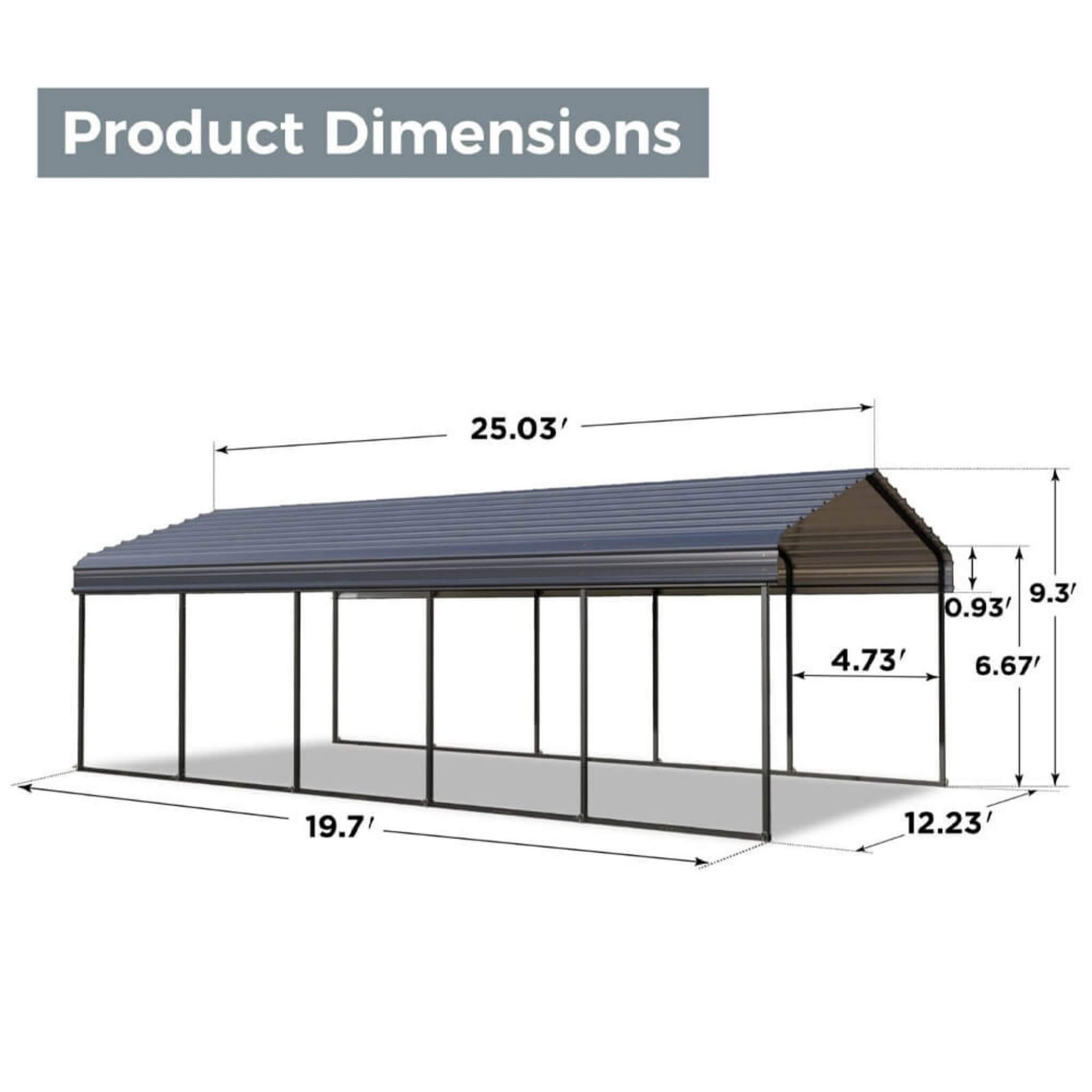 [12X25FT] Alora Heavy Duty Extra Large Multi Vehicle Carport Kit With Galvanized Steel Roof (SAK37514)