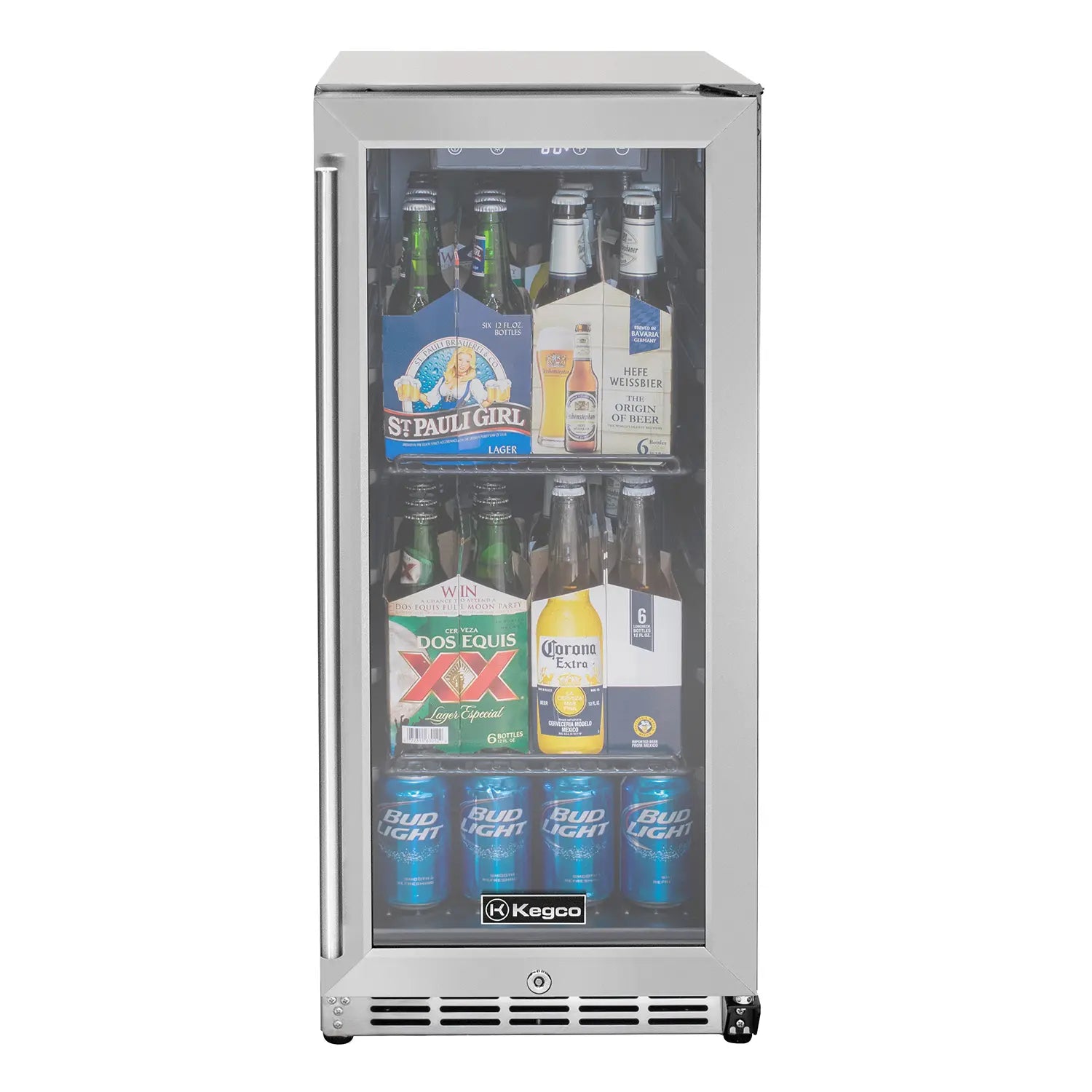 Kegco 15" Wide Outdoor Built-In Commercial Beverage Center Refrigerator- Glass Door