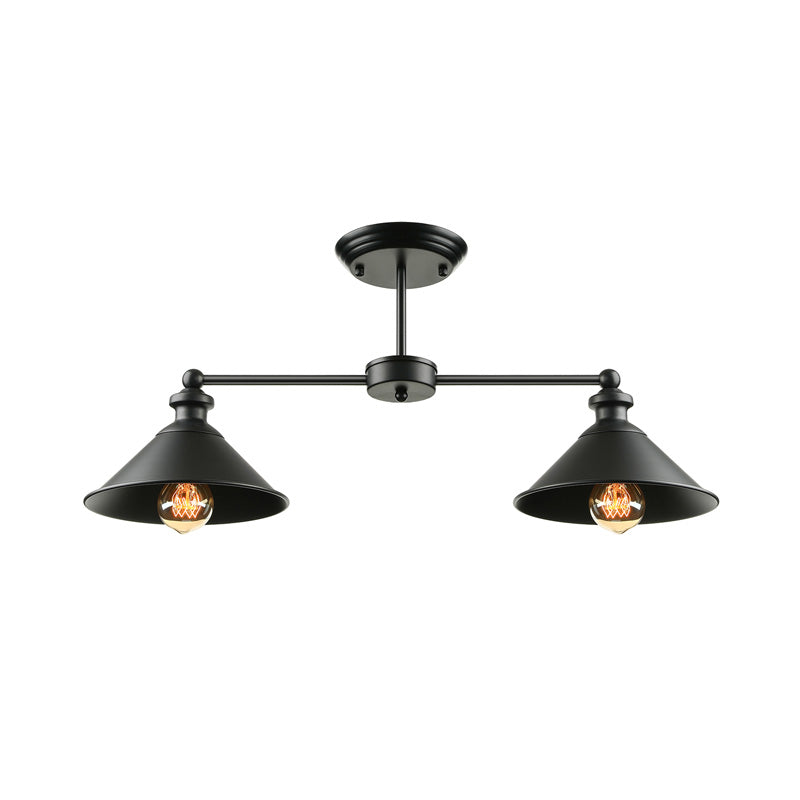 Jackson - Industrial Double Conic Semi-Flush Mount Ceiling Light (2-Light, Black)