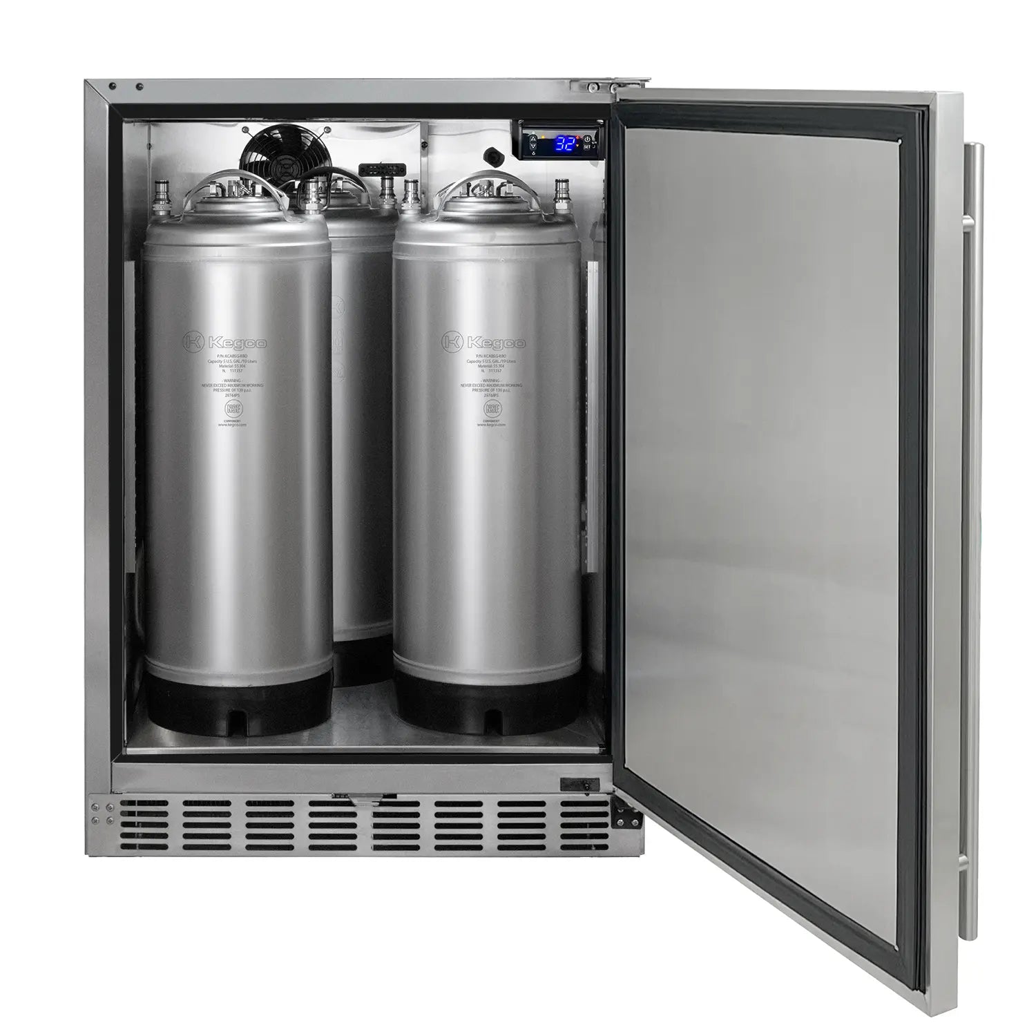 Kegco 24" Wide Homebrew Single Tap All Stainless Steel Built-In Right Hinge Kegerator-Outdoor