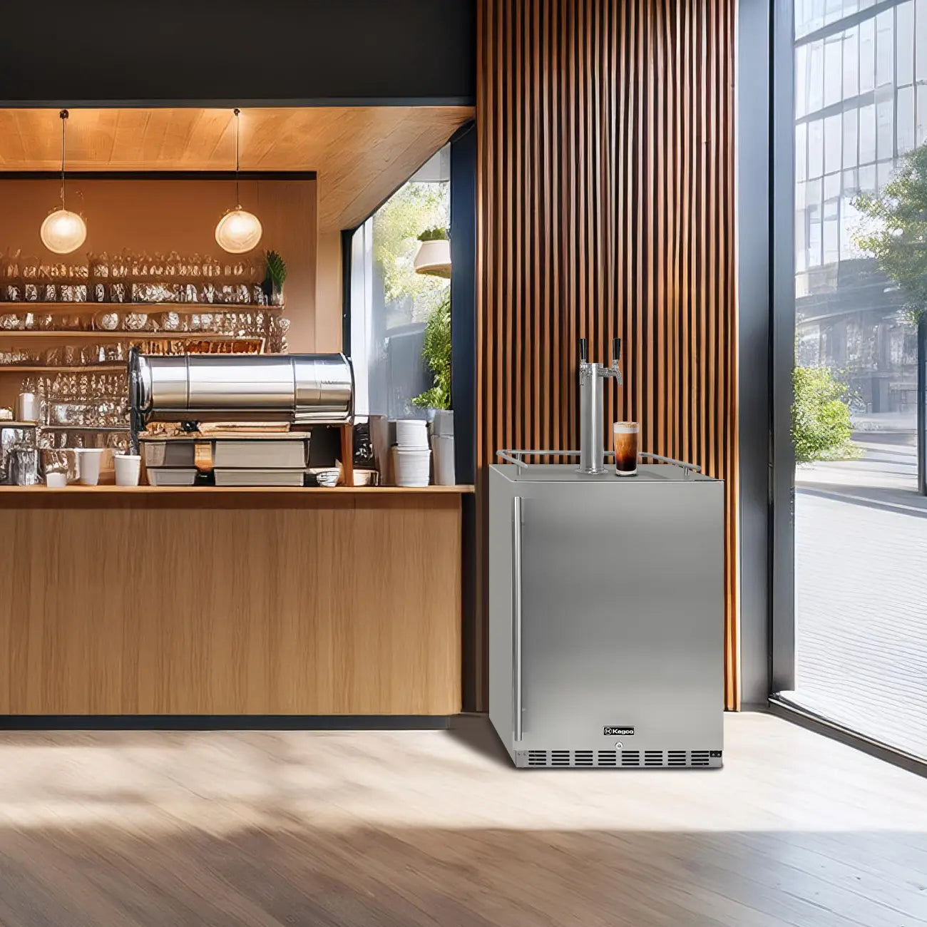 Kegco 24" Wide Outdoor Cold Brew Coffee Dual Tap All Stainless Steel Built-In Right Hinge Kegerator-Outdoor
