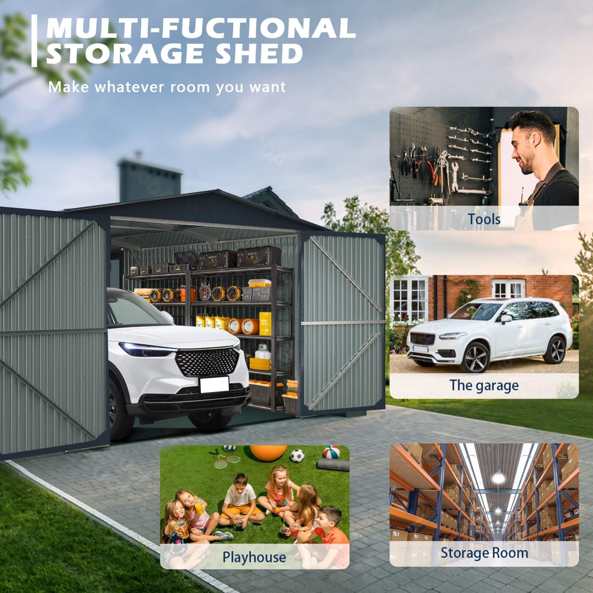 [13X20FT] Alora Extra-Large Premium Weather-Resistant Outdoor Multi-Purpose Utility Storage Shed (SAK84920)