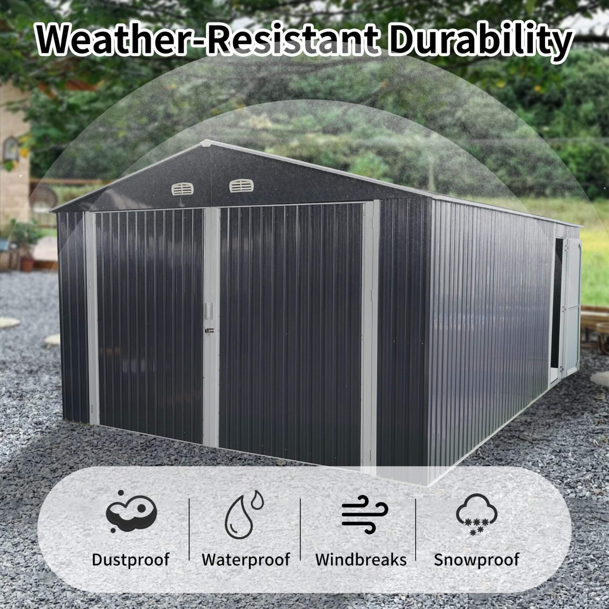 [13x20FT] Alora Large Heavy-Duty Outdoor Metal Storage Shed With Double Doors (SAK65331)