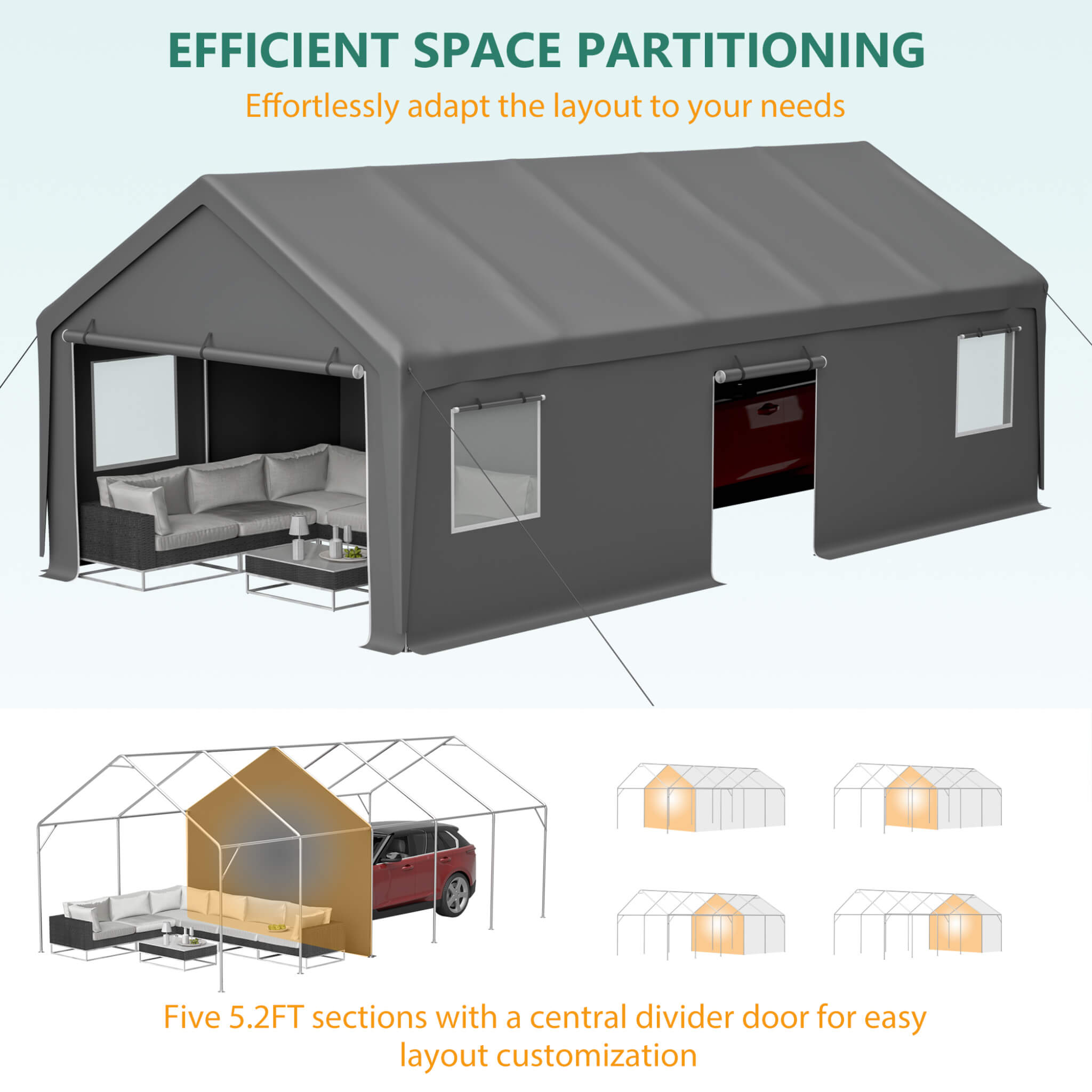 [13X26FT] Alora Heavy-Duty Carport Canopy With Roll-Up Doors And Windows (SAK14975)