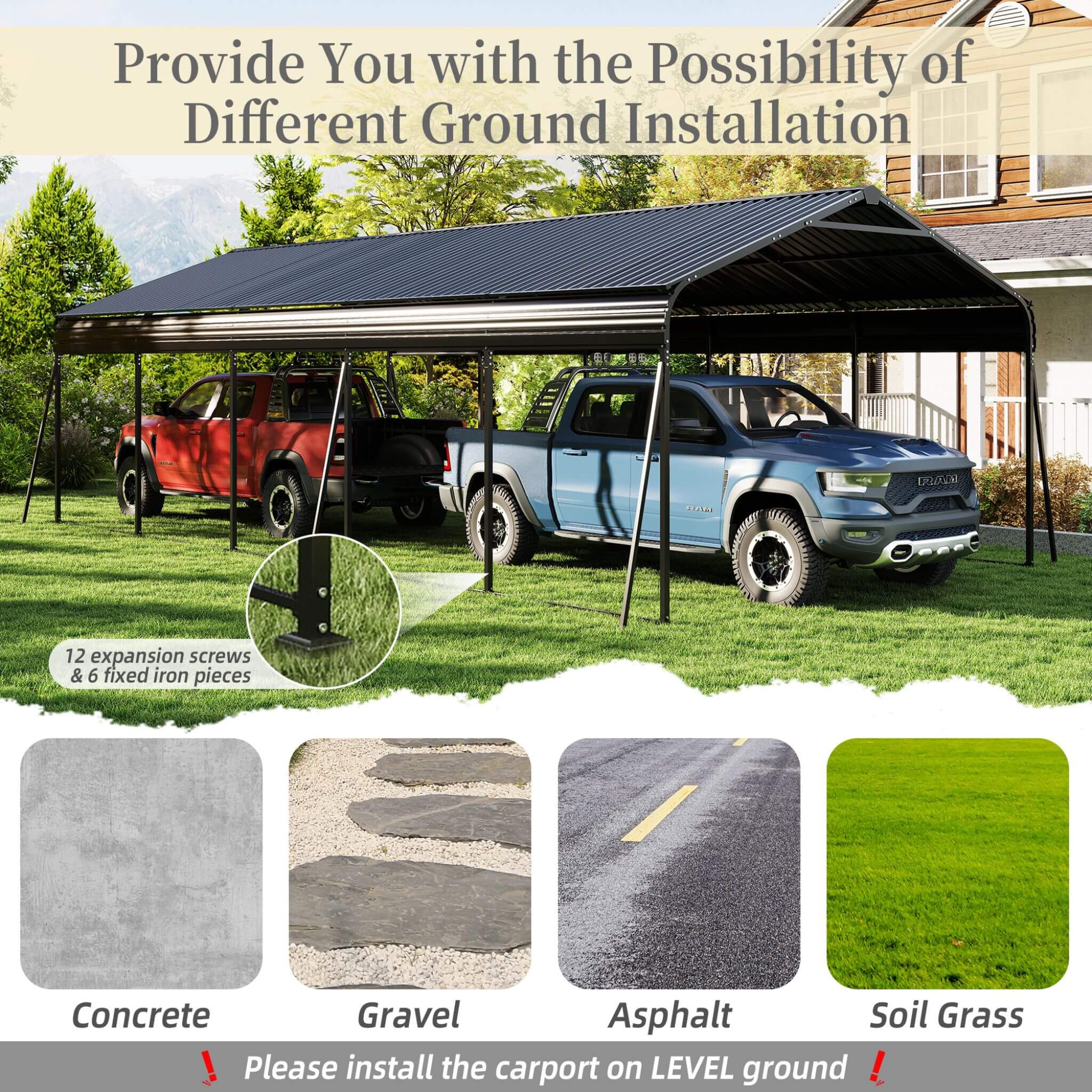 [13X26FT] Alora Heavy-Duty Weather-Resistant Outdoor Carport With Protective Film (SAK82451)