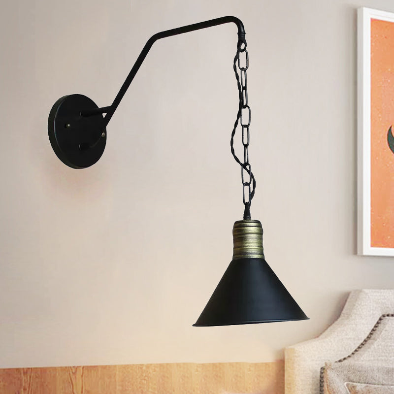 Evangeline - Vintage Industrial Wall Sconce with Black Metal Shade