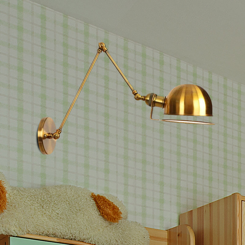 Vintage Style Swing Arm Wall Light with Brass/Copper Finish and Bowl Shade - 1-Light, Wall Mount Design