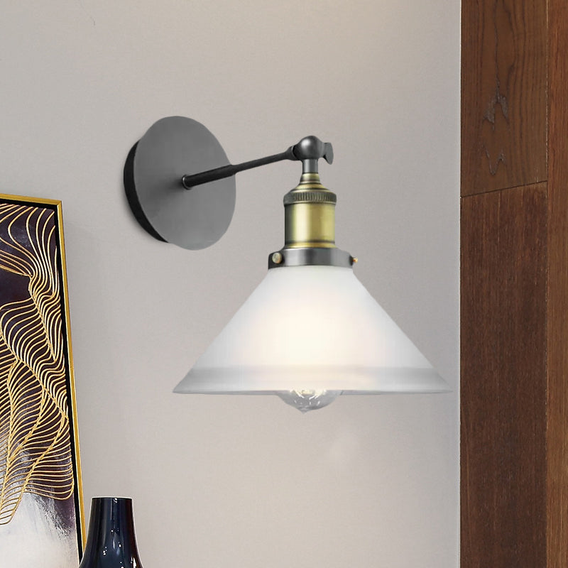 Hazel Brass Cone Wall Sconce - Industrial Chic with Frosted Glass