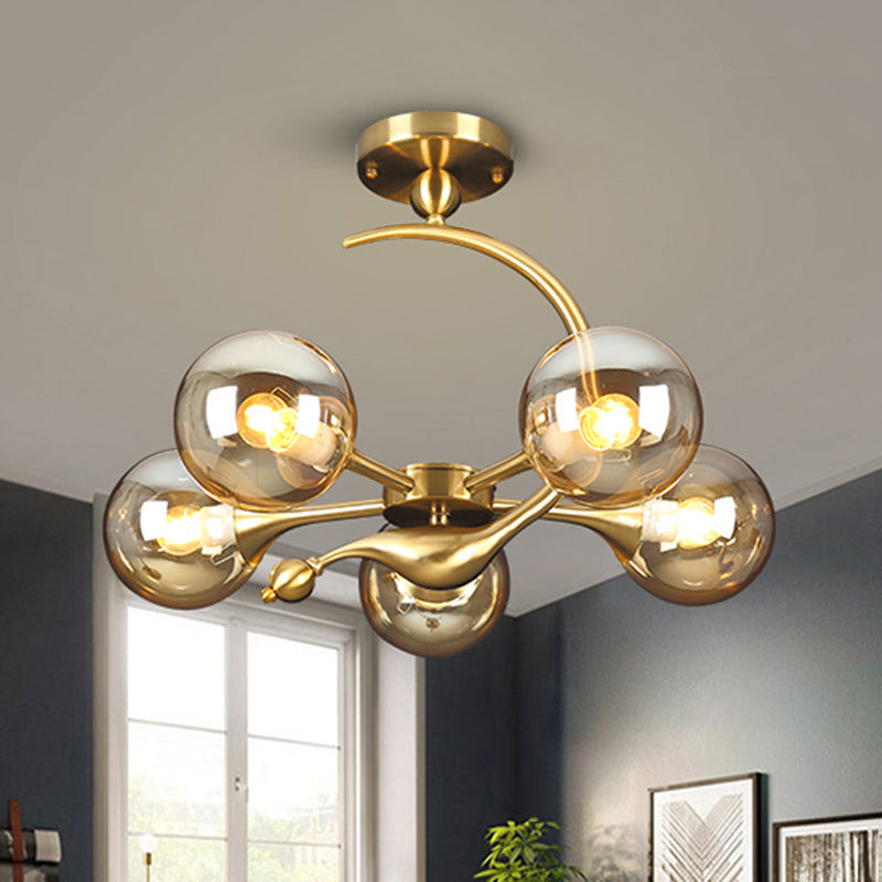 Daphne's Mid-Century Charm: Amber Glass Orb Semi-Flush Chandelier