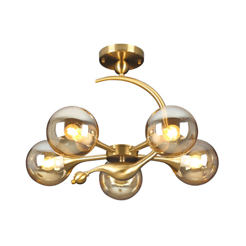 Daphne's Mid-Century Charm: Amber Glass Orb Semi-Flush Chandelier