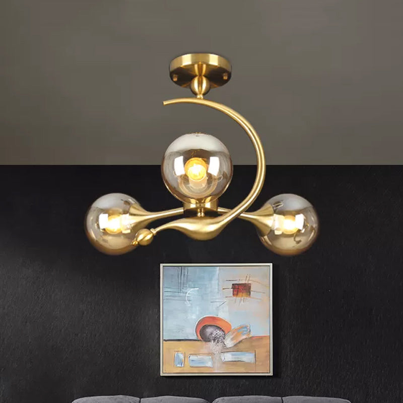 Daphne's Mid-Century Charm: Amber Glass Orb Semi-Flush Chandelier