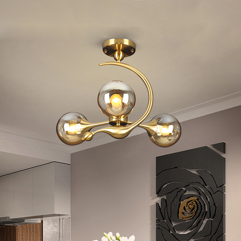 Daphne's Mid-Century Charm: Amber Glass Orb Semi-Flush Chandelier