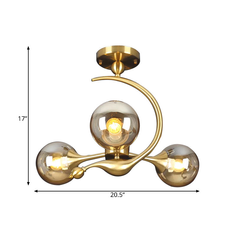 Daphne's Mid-Century Charm: Amber Glass Orb Semi-Flush Chandelier
