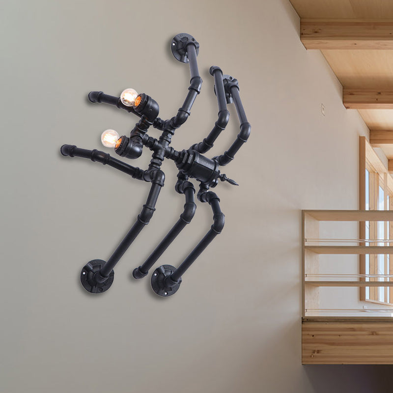 Lucy Style Black Spider Wall Lamp - Metallic Water Pipe Design for Stairways