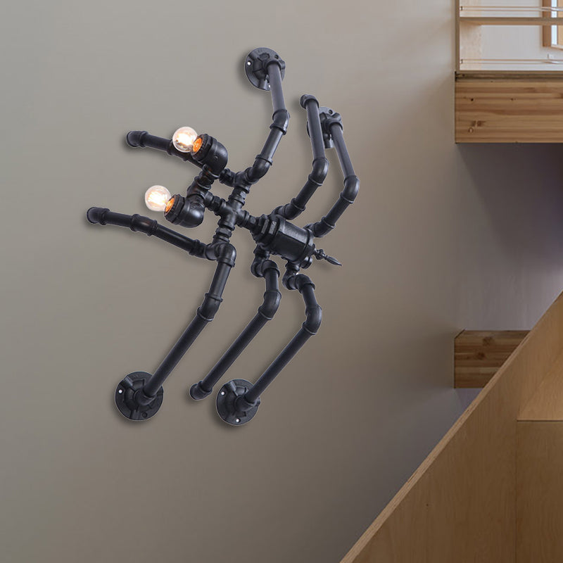 Lucy Style Black Spider Wall Lamp - Metallic Water Pipe Design for Stairways