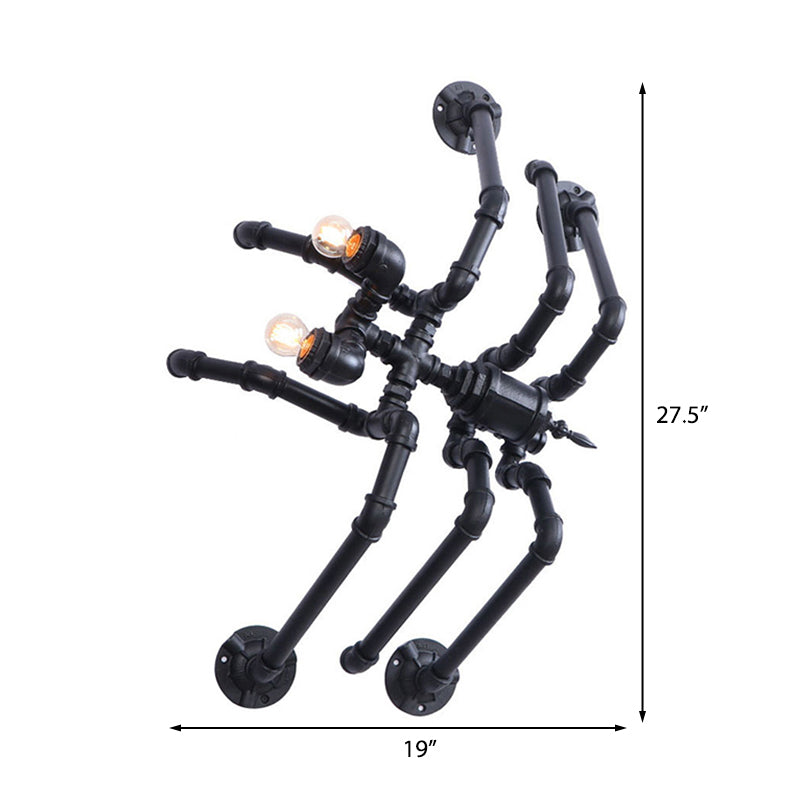 Lucy Style Black Spider Wall Lamp - Metallic Water Pipe Design for Stairways